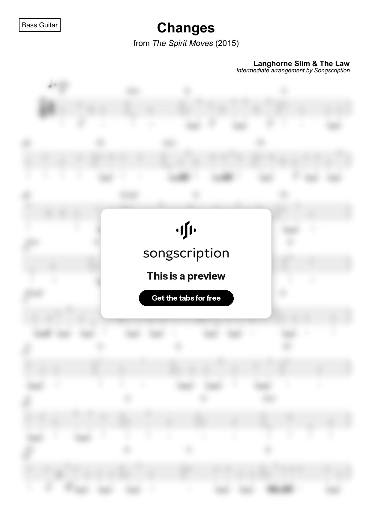 Intermediate Bass Guitar Tabs for "Changes" by Langhorne Slim & The Law