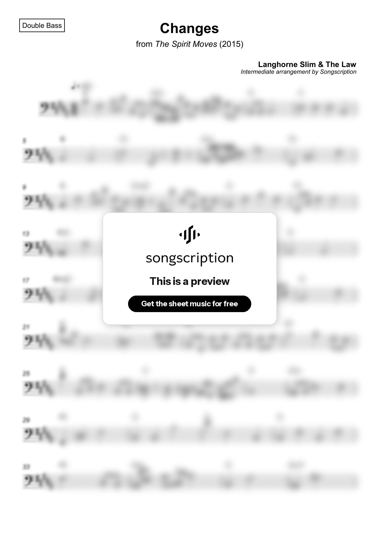 Intermediate Double Bass Sheet Music for "Changes" by Langhorne Slim & The Law