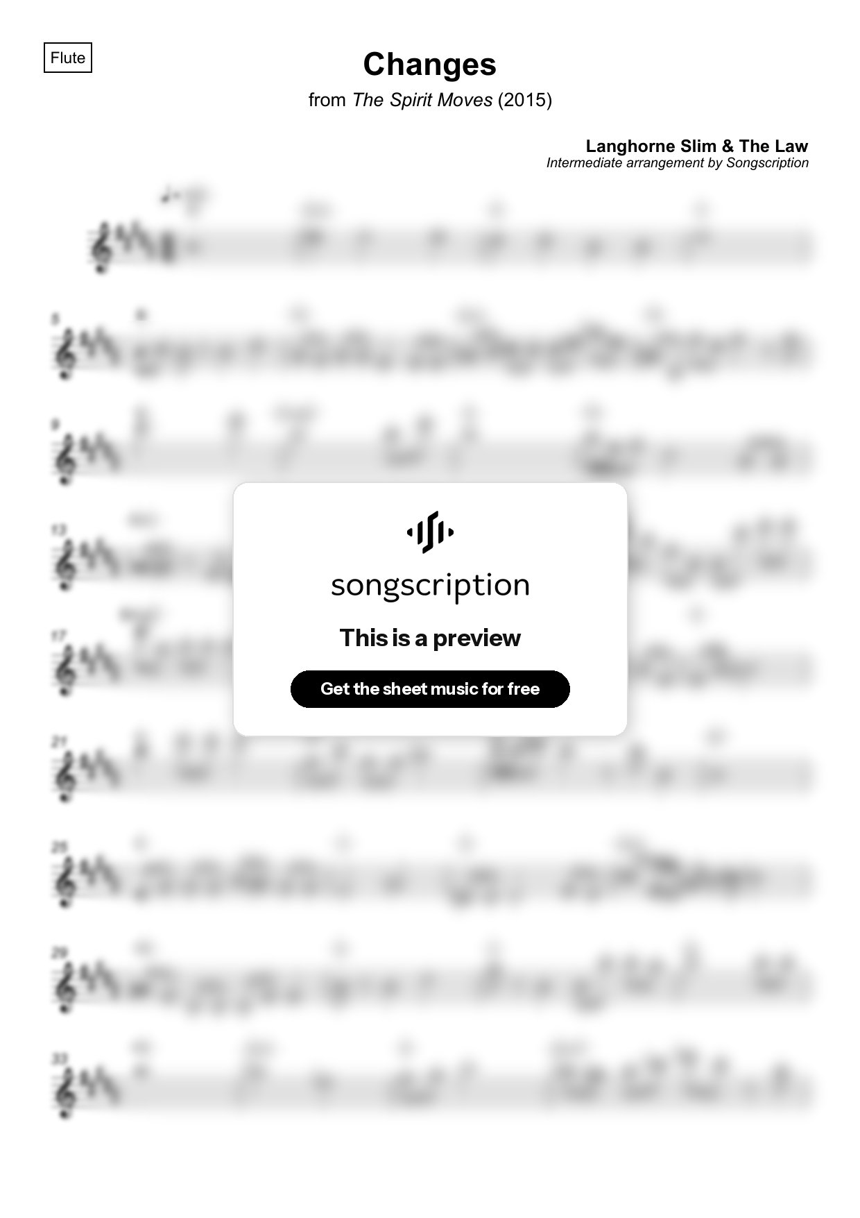 Intermediate Flute Sheet Music for "Changes" by Langhorne Slim & The Law