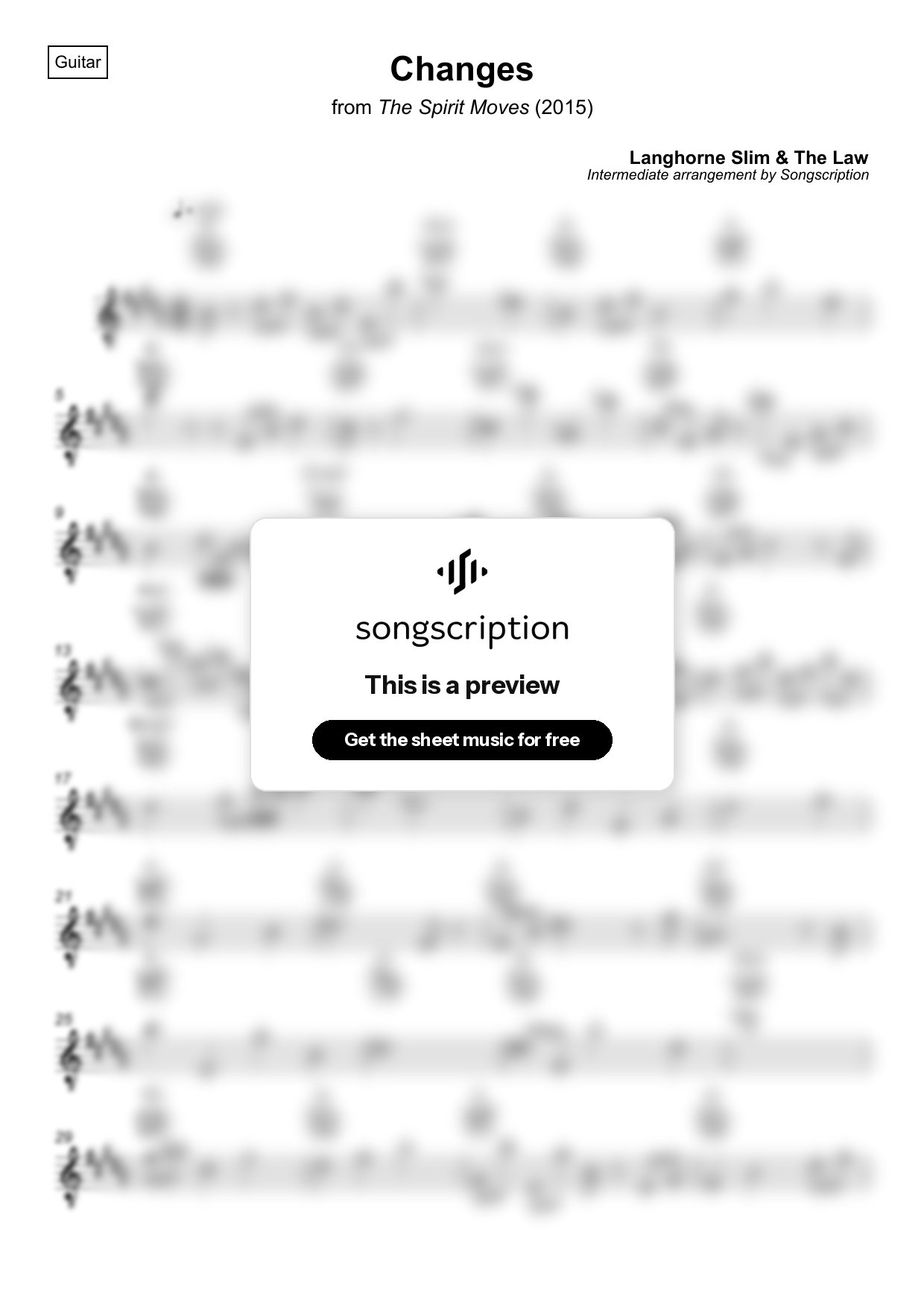 Intermediate Acoustic Guitar Sheet Music for "Changes" by Langhorne Slim & The Law