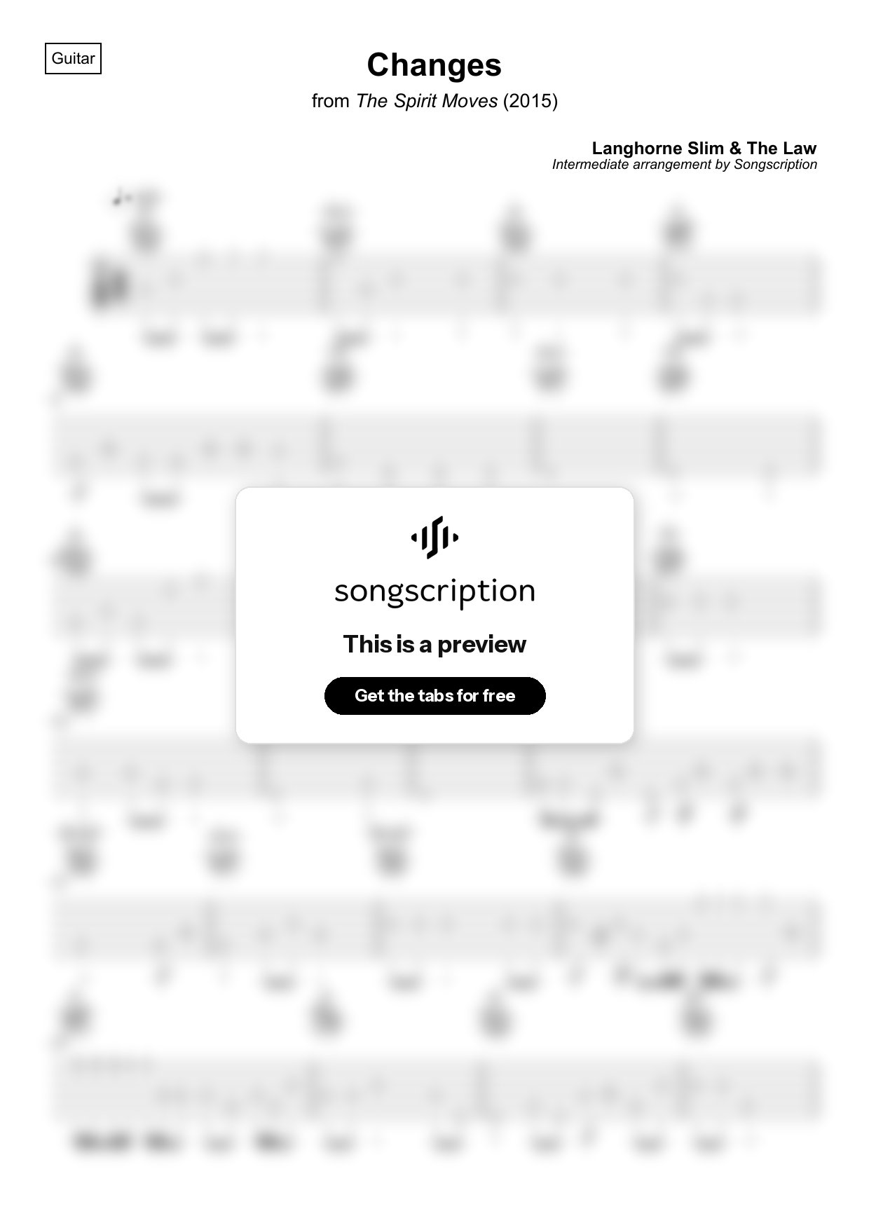 Intermediate Acoustic Guitar Tabs for "Changes" by Langhorne Slim & The Law