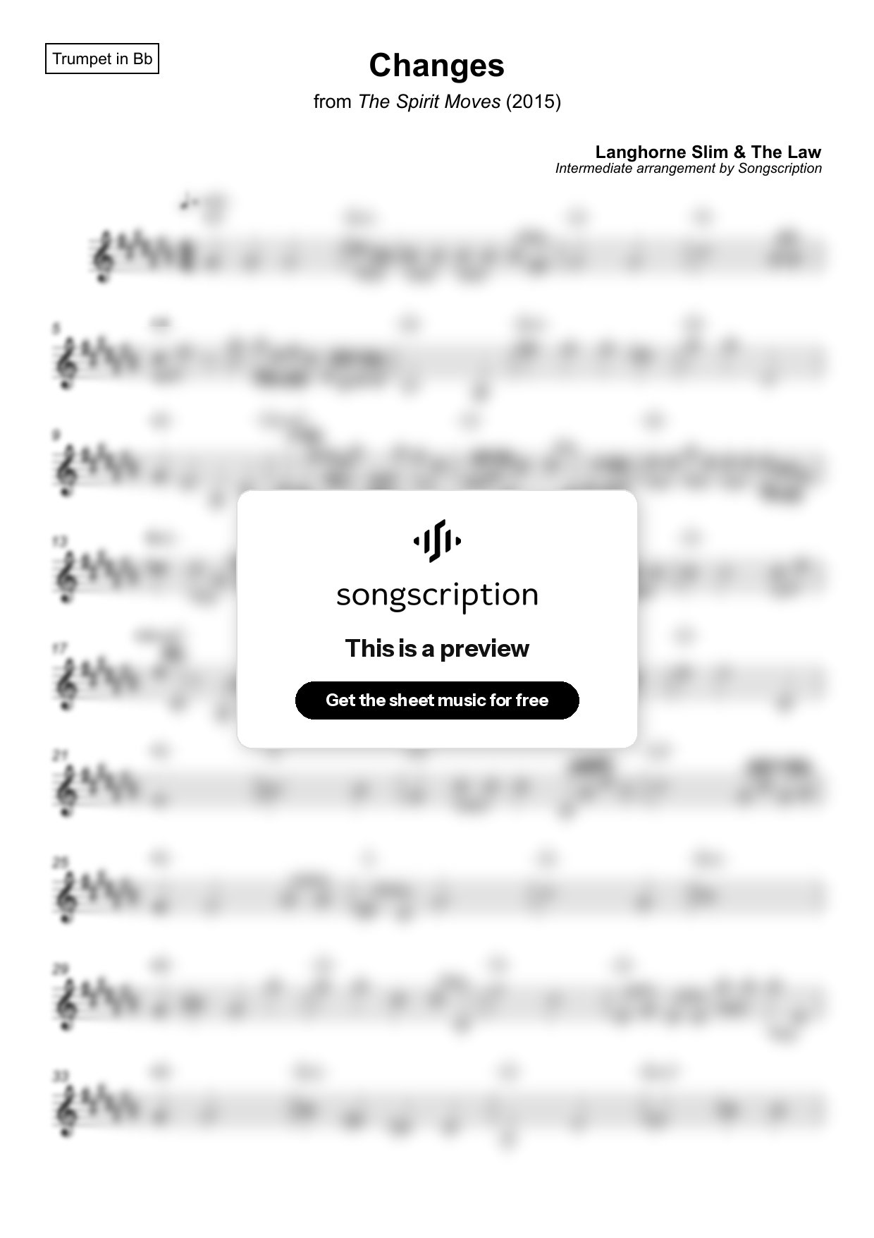 Intermediate Trumpet Sheet Music for "Changes" by Langhorne Slim & The Law