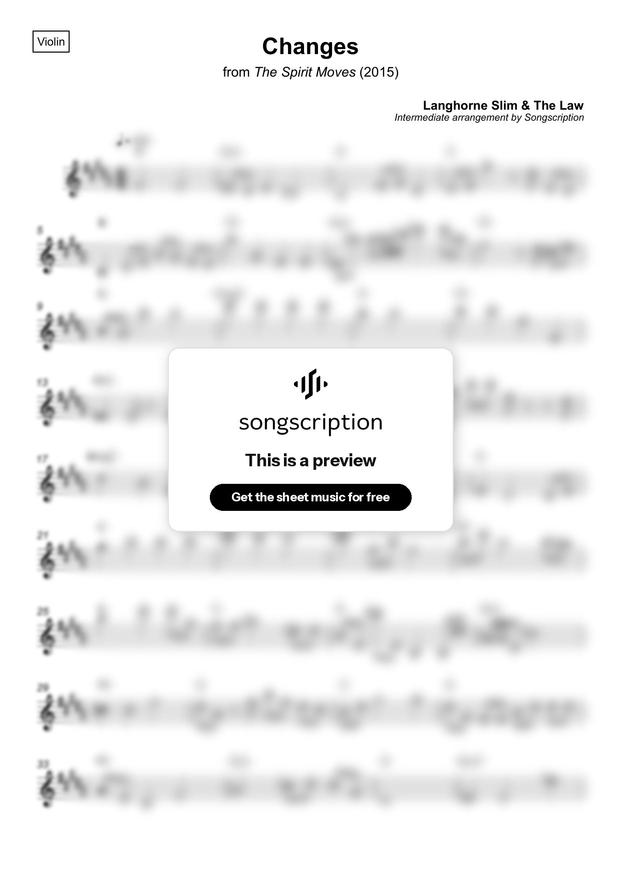 Intermediate Violin Sheet Music for "Changes" by Langhorne Slim & The Law