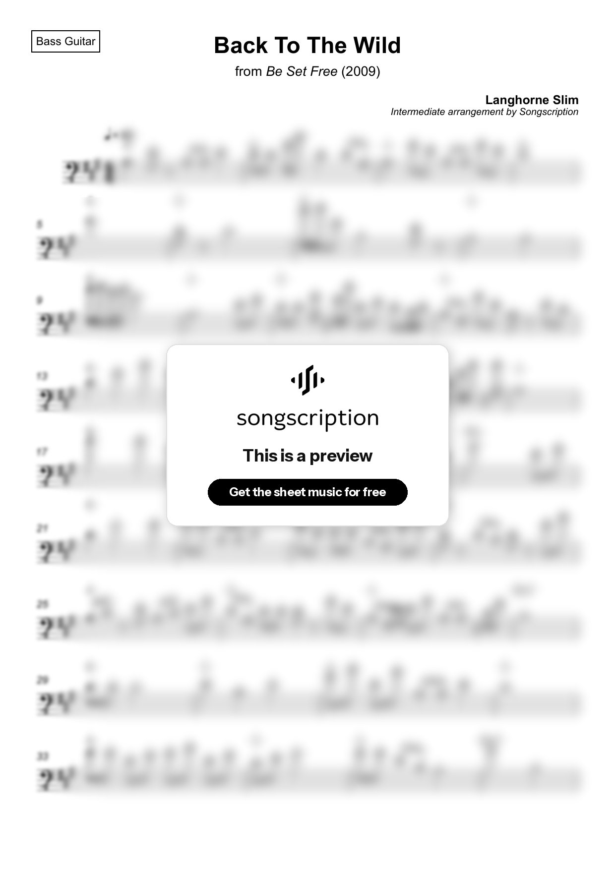 Intermediate Bass Guitar Sheet Music for "Back To The Wild" by Langhorne Slim