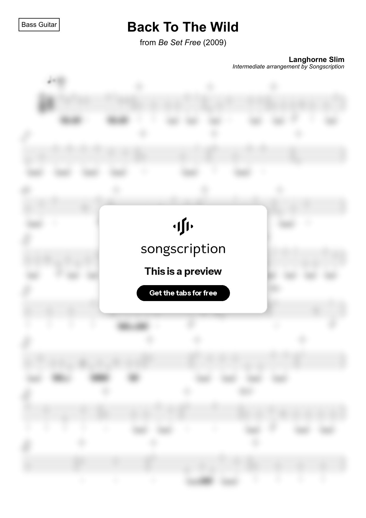 Intermediate Bass Guitar Tabs for "Back To The Wild" by Langhorne Slim