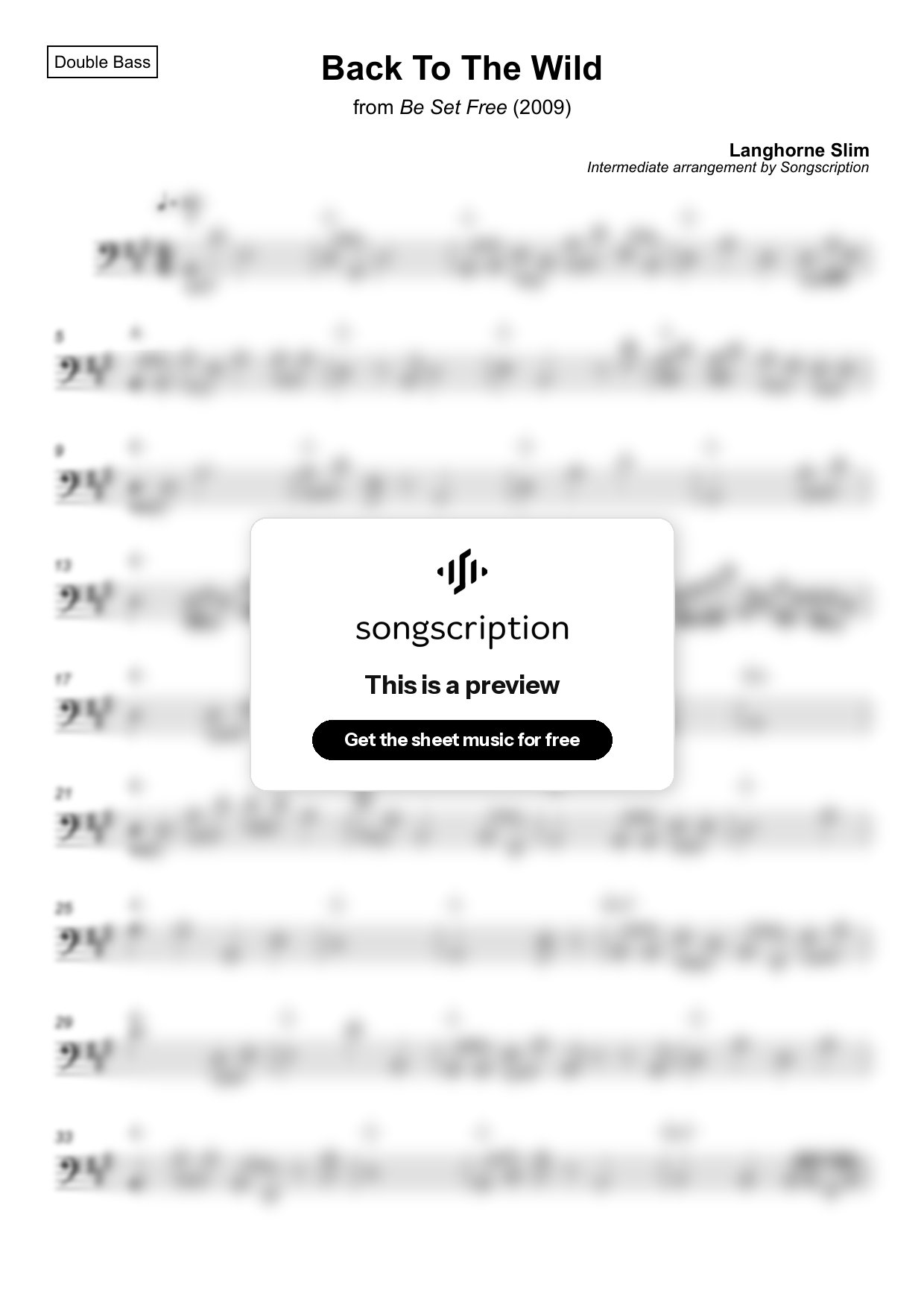 Intermediate Double Bass Sheet Music for "Back To The Wild" by Langhorne Slim