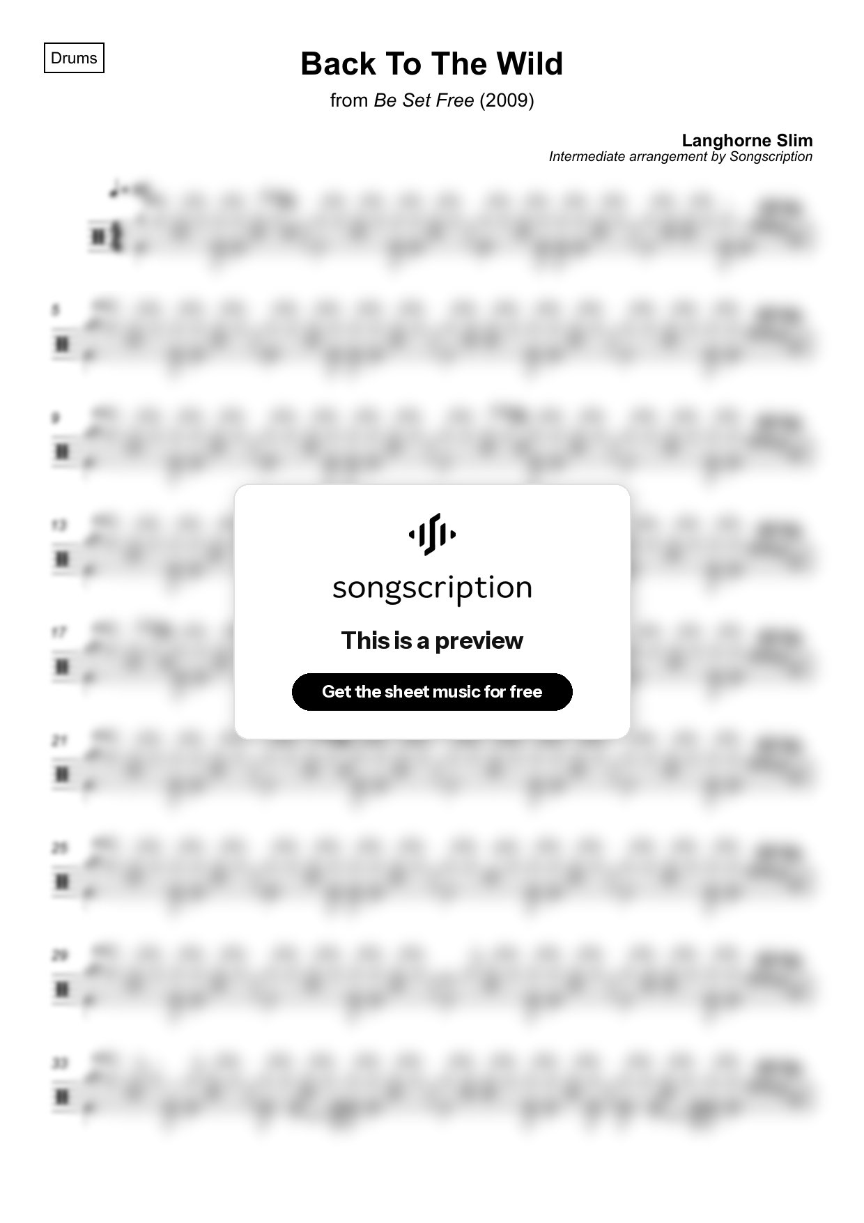 Intermediate Drums Sheet Music for "Back To The Wild" by Langhorne Slim