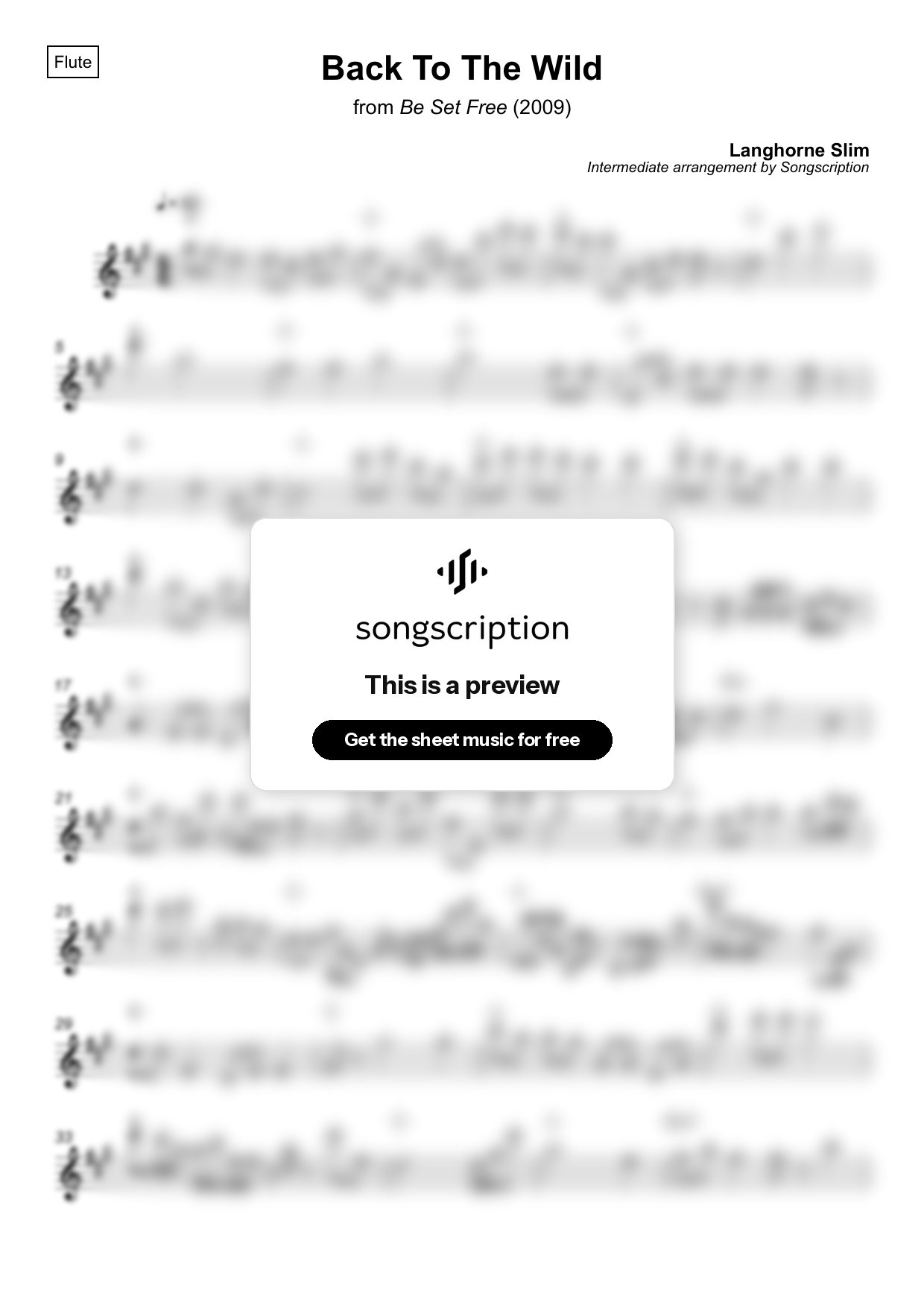 Intermediate Flute Sheet Music for "Back To The Wild" by Langhorne Slim