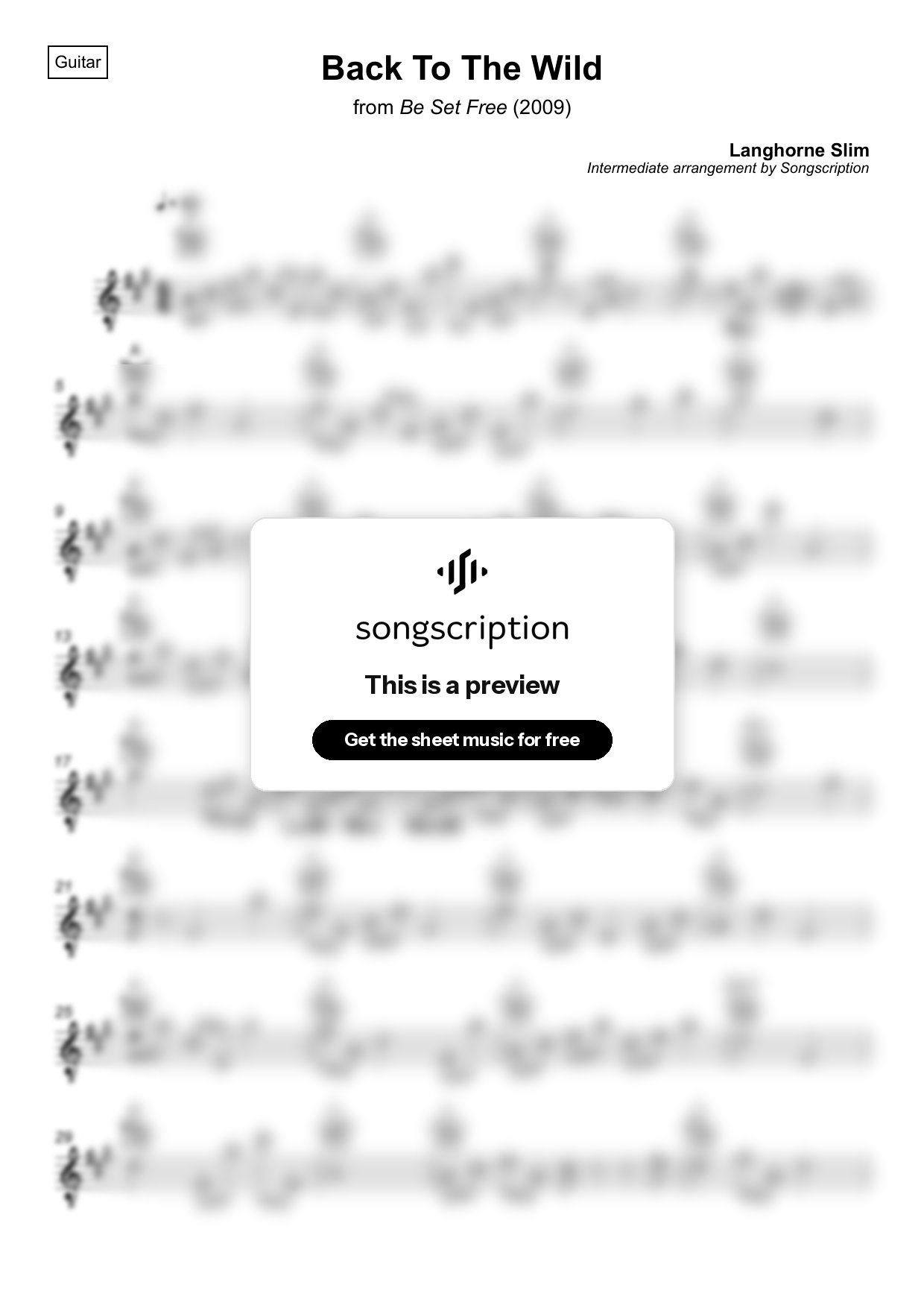 Intermediate Acoustic Guitar Sheet Music for "Back To The Wild" by Langhorne Slim