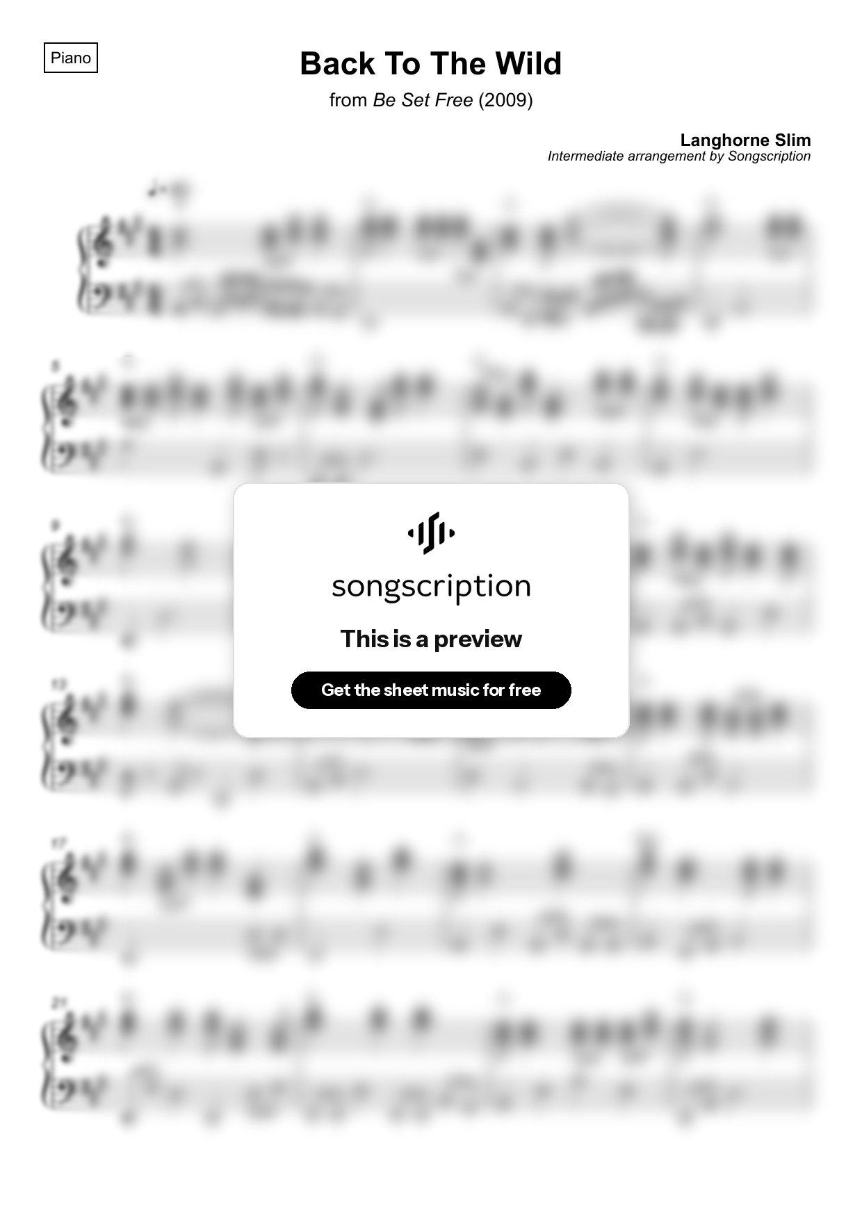 Intermediate Piano Sheet Music for "Back To The Wild" by Langhorne Slim