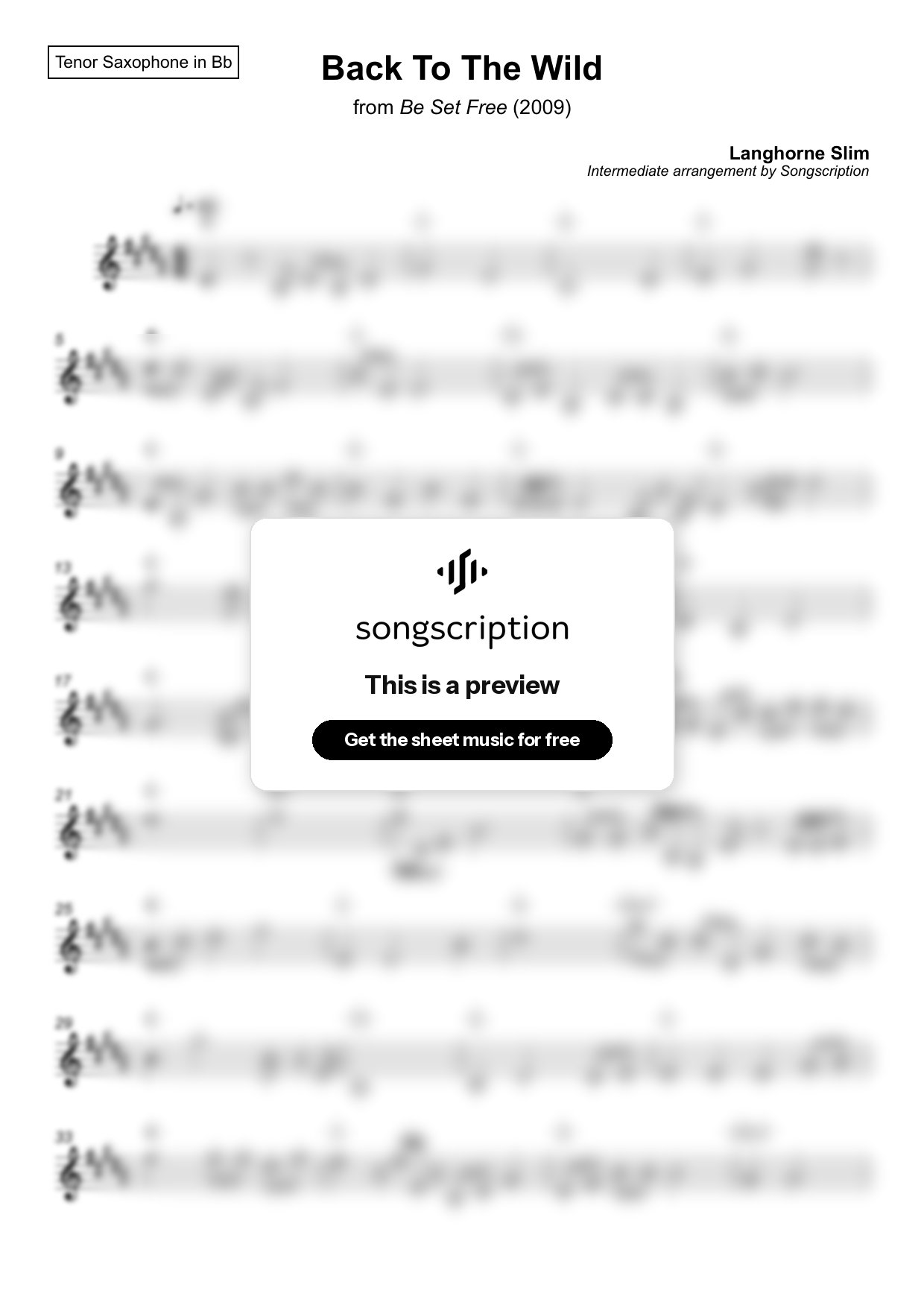 Intermediate Tenor Sax Sheet Music for "Back To The Wild" by Langhorne Slim