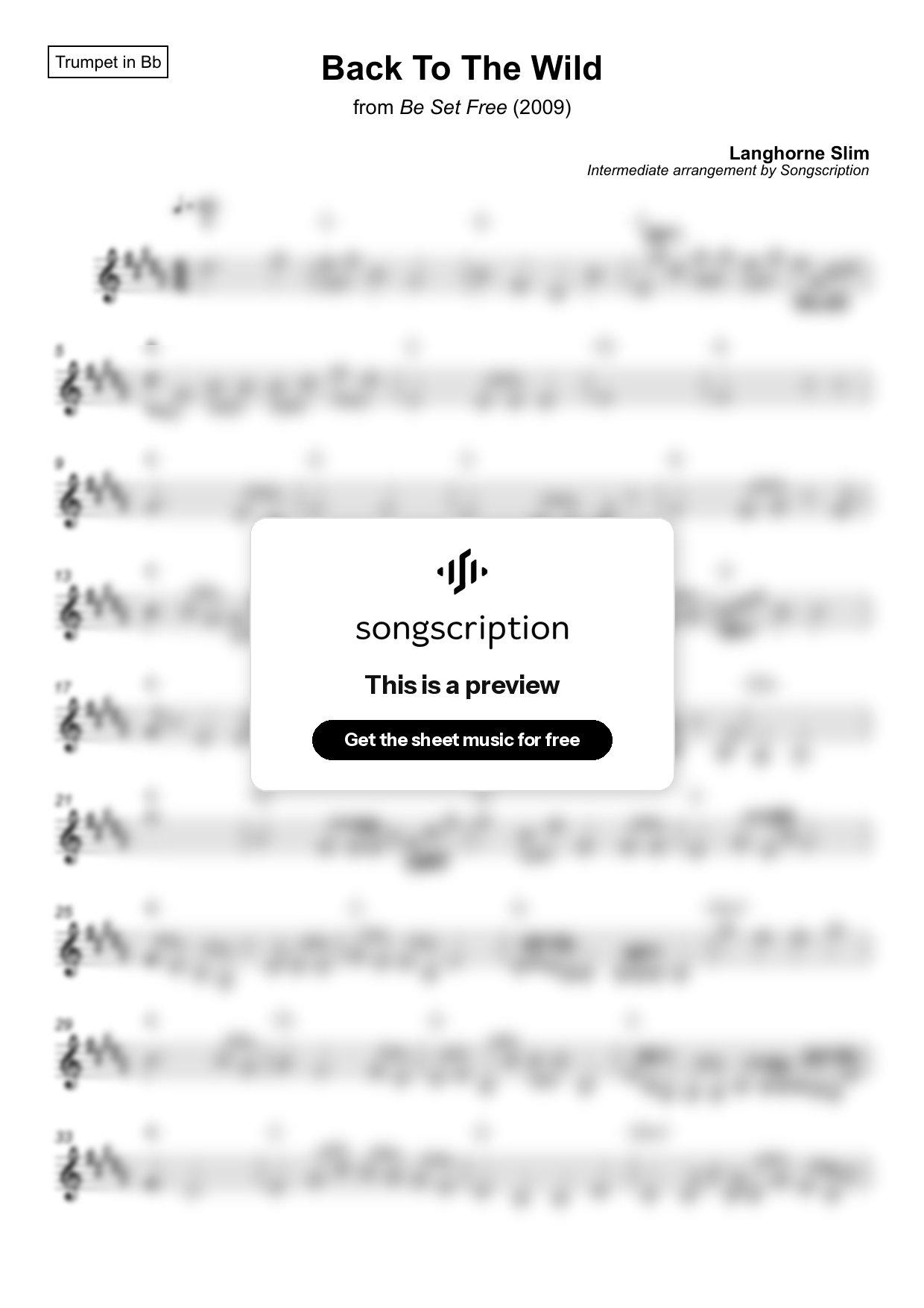 Intermediate Trumpet Sheet Music for "Back To The Wild" by Langhorne Slim