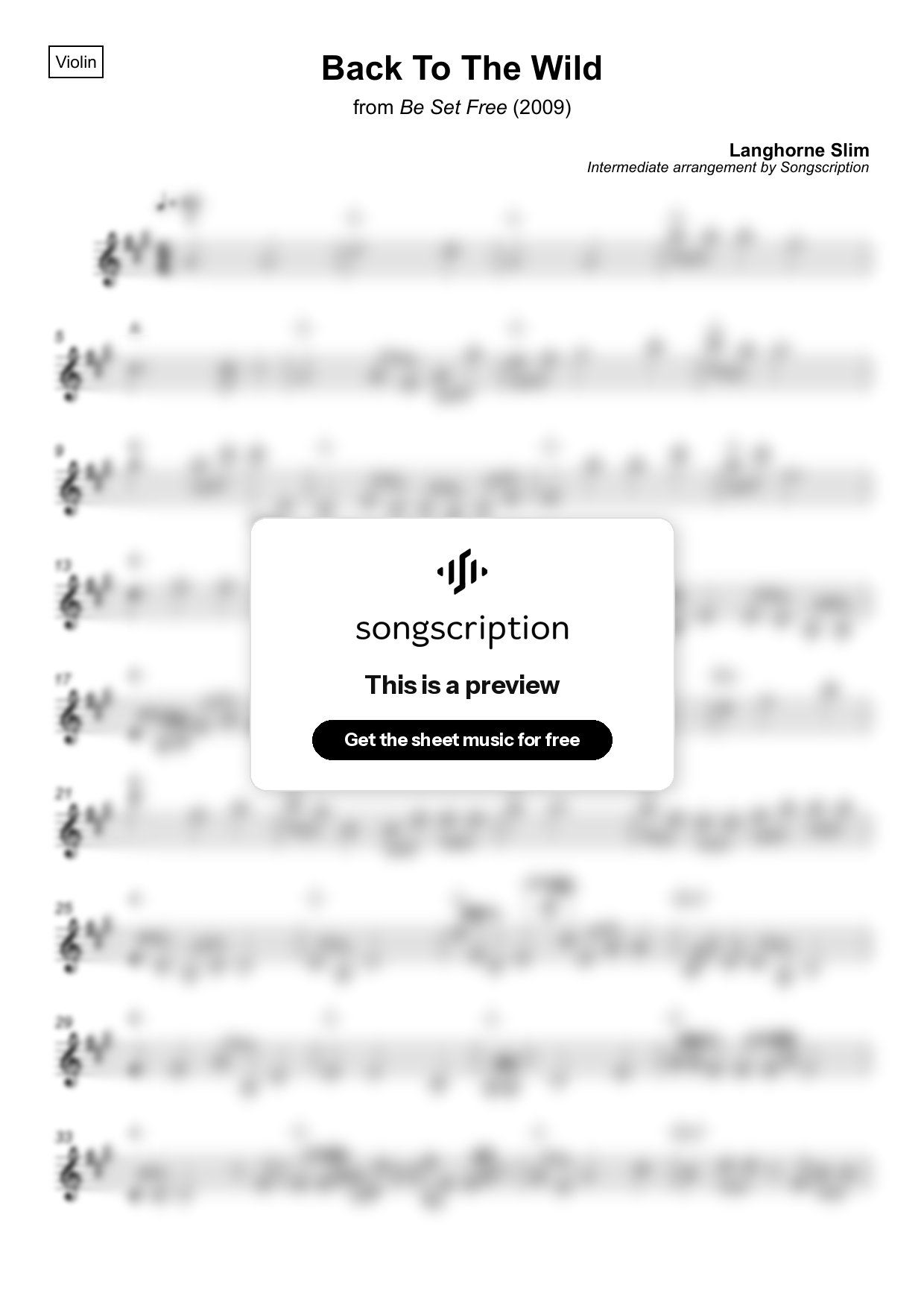 Intermediate Violin Sheet Music for "Back To The Wild" by Langhorne Slim
