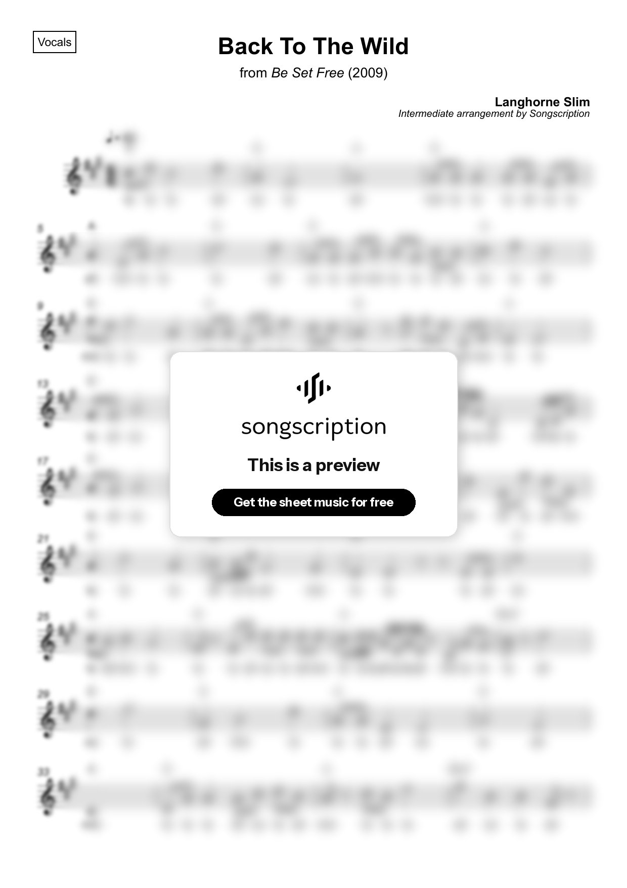 Intermediate Vocals Sheet Music for "Back To The Wild" by Langhorne Slim