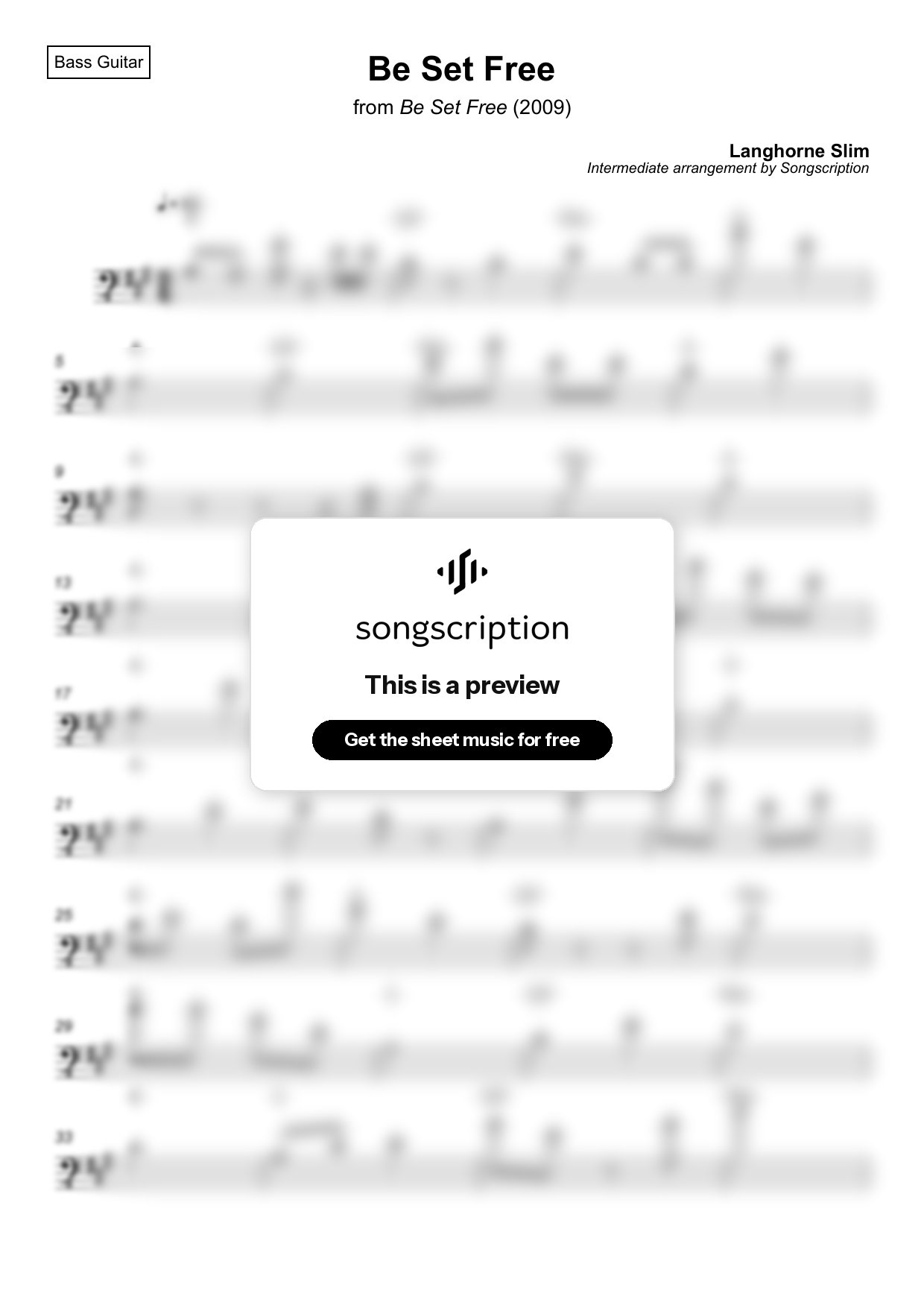 Intermediate Bass Guitar Sheet Music for "Be Set Free" by Langhorne Slim
