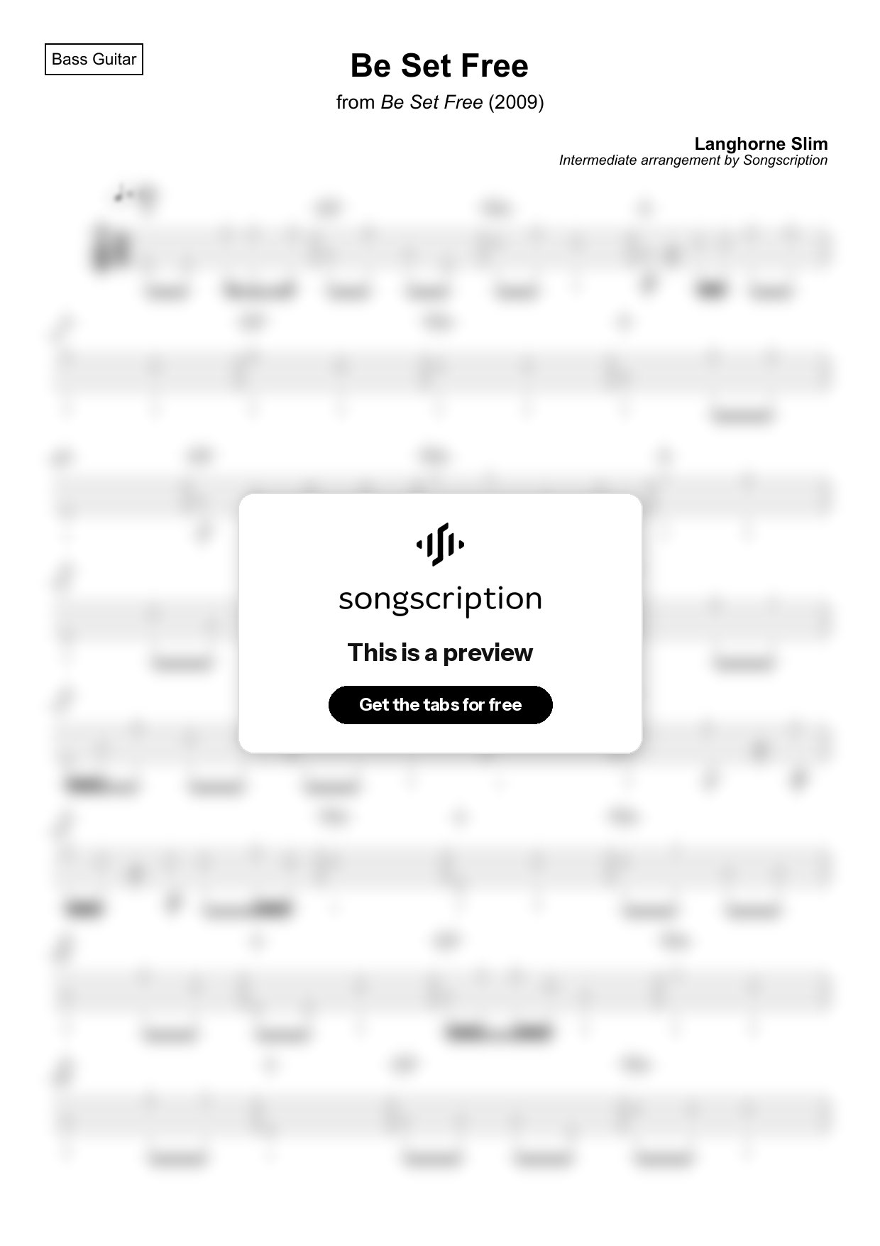 Intermediate Bass Guitar Tabs for "Be Set Free" by Langhorne Slim