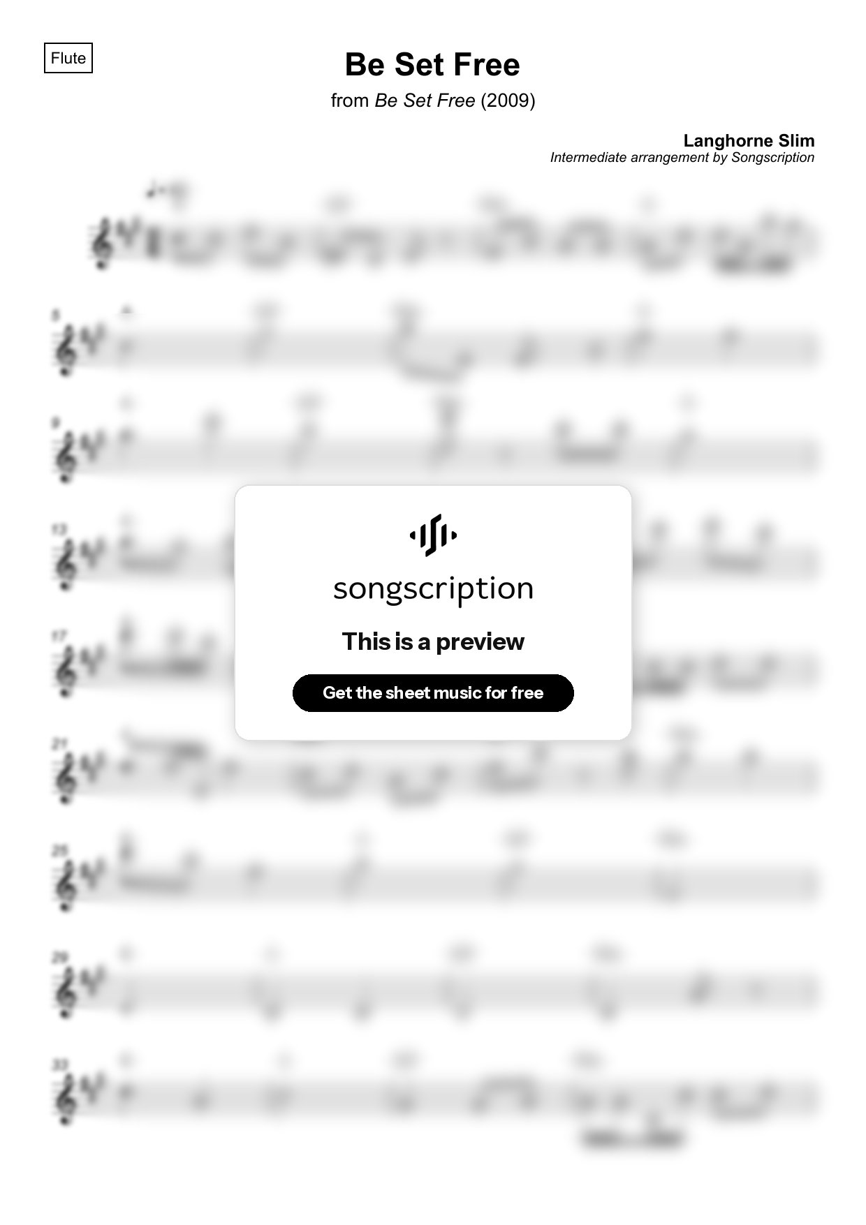 Intermediate Flute Sheet Music for "Be Set Free" by Langhorne Slim