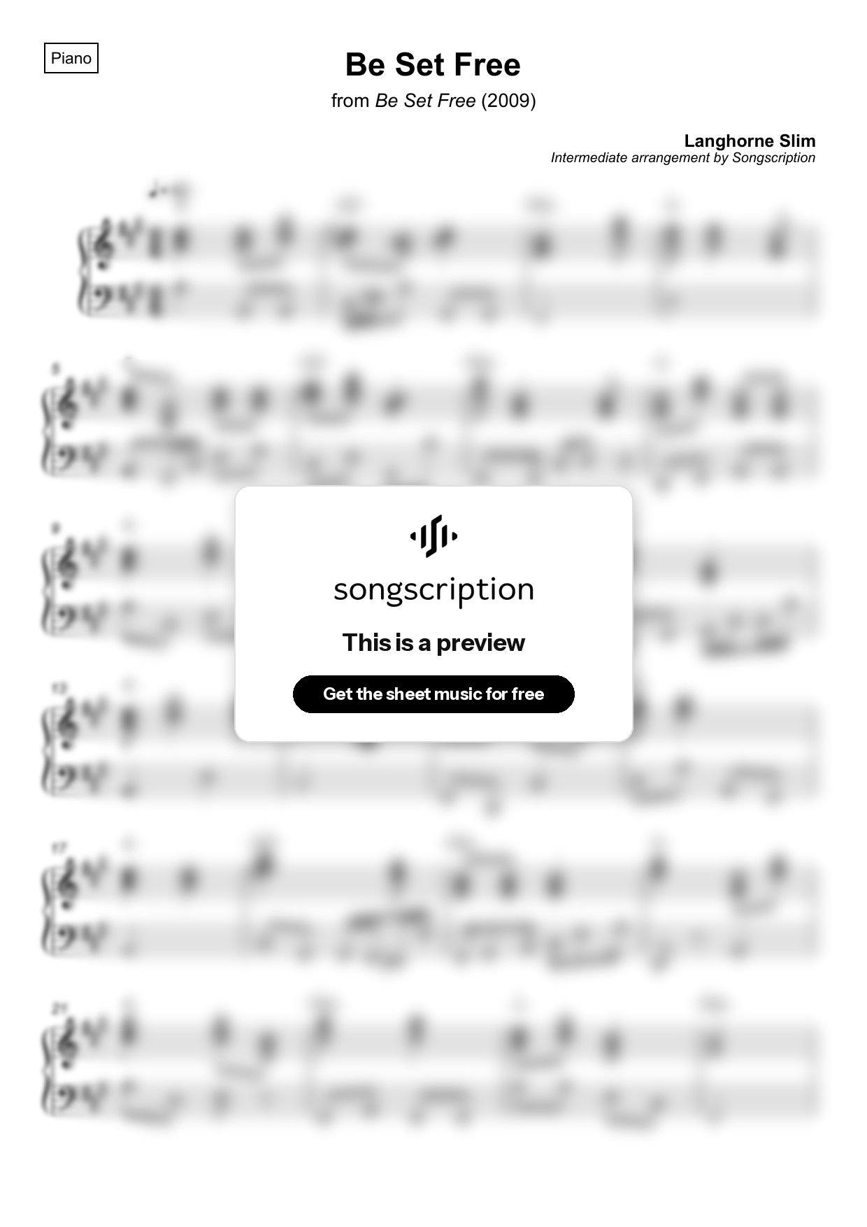 Intermediate Piano Sheet Music for "Be Set Free" by Langhorne Slim