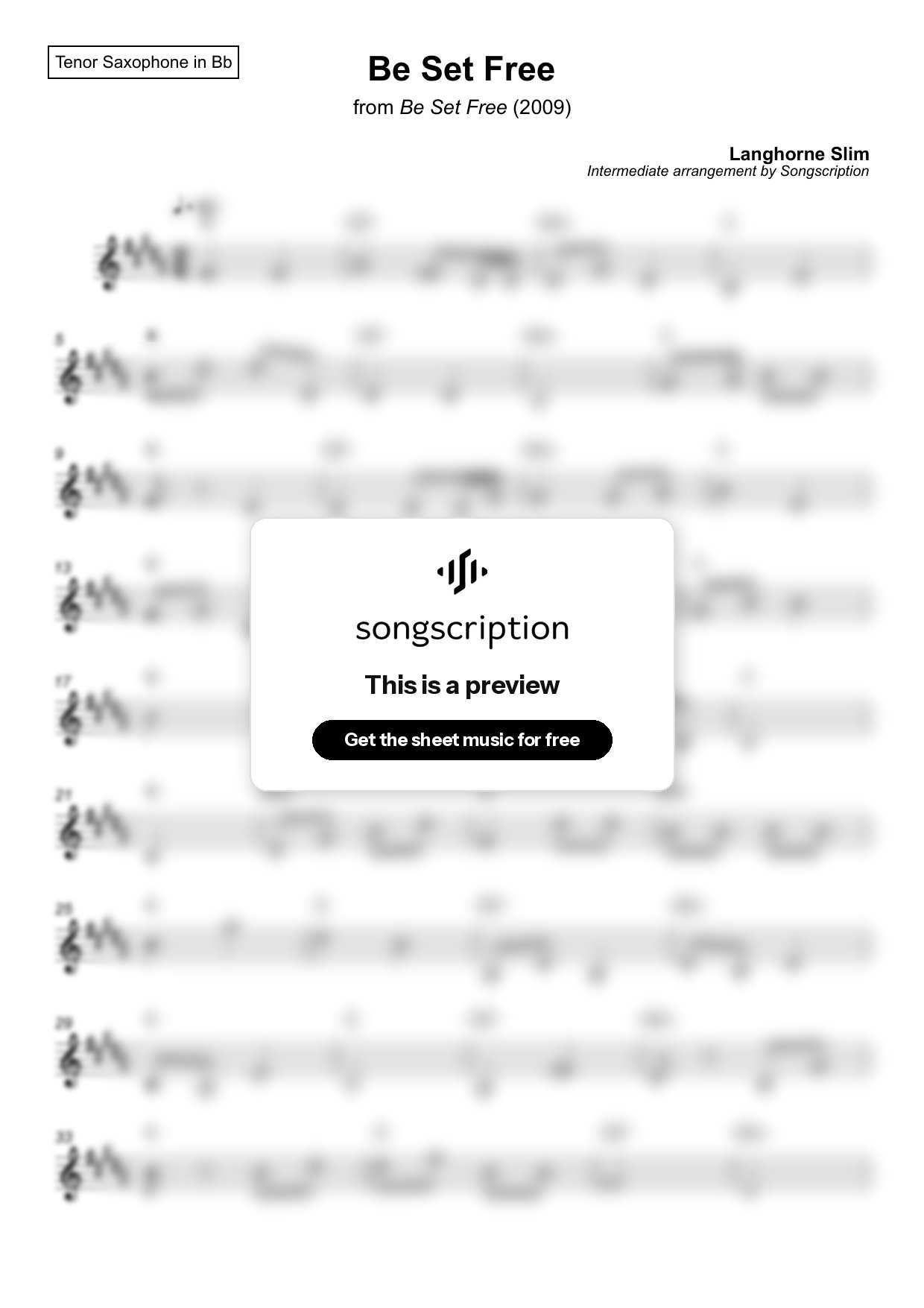 Intermediate Tenor Sax Sheet Music for "Be Set Free" by Langhorne Slim