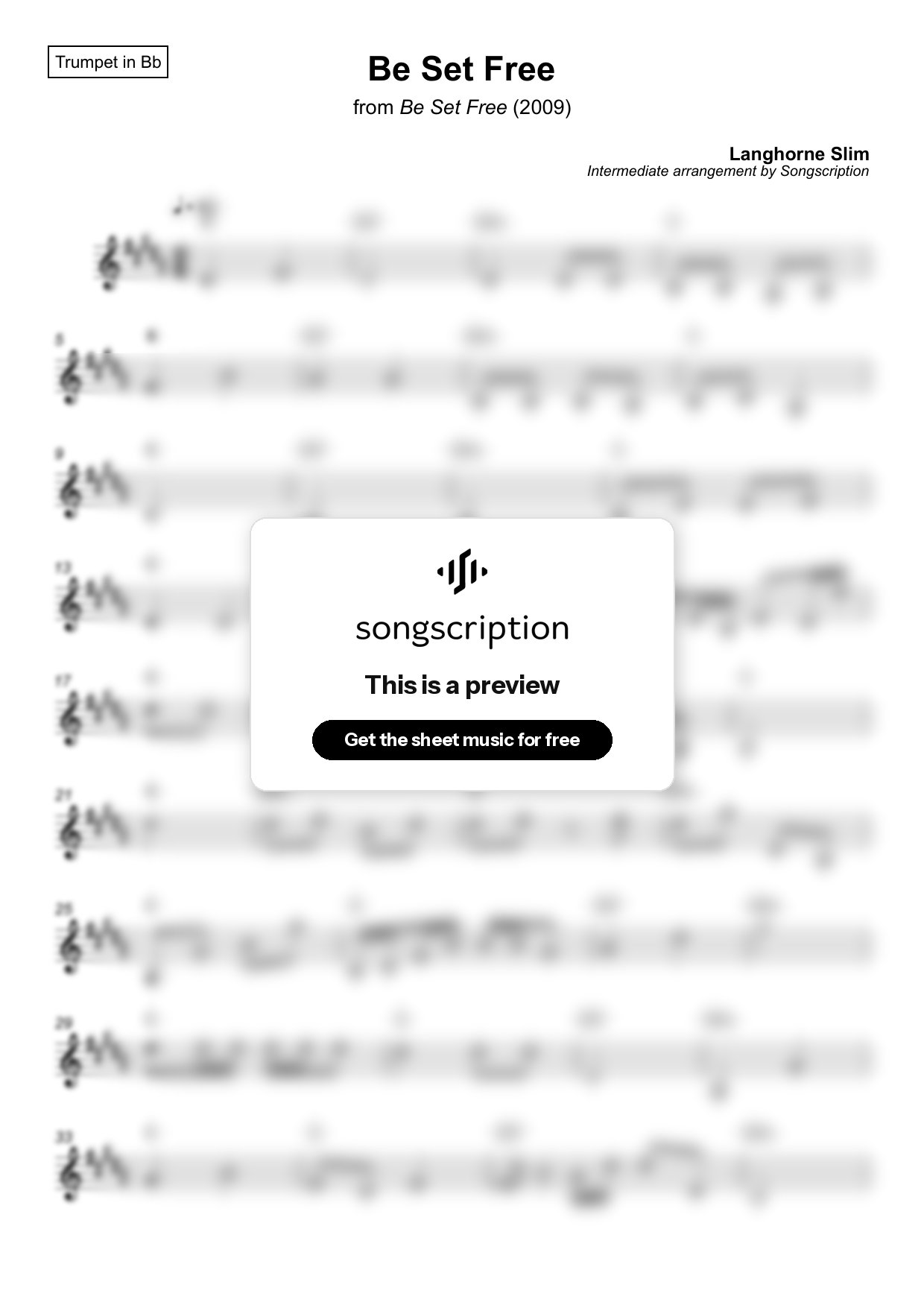 Intermediate Trumpet Sheet Music for "Be Set Free" by Langhorne Slim