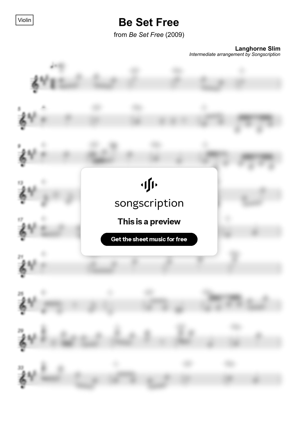 Intermediate Violin Sheet Music for "Be Set Free" by Langhorne Slim