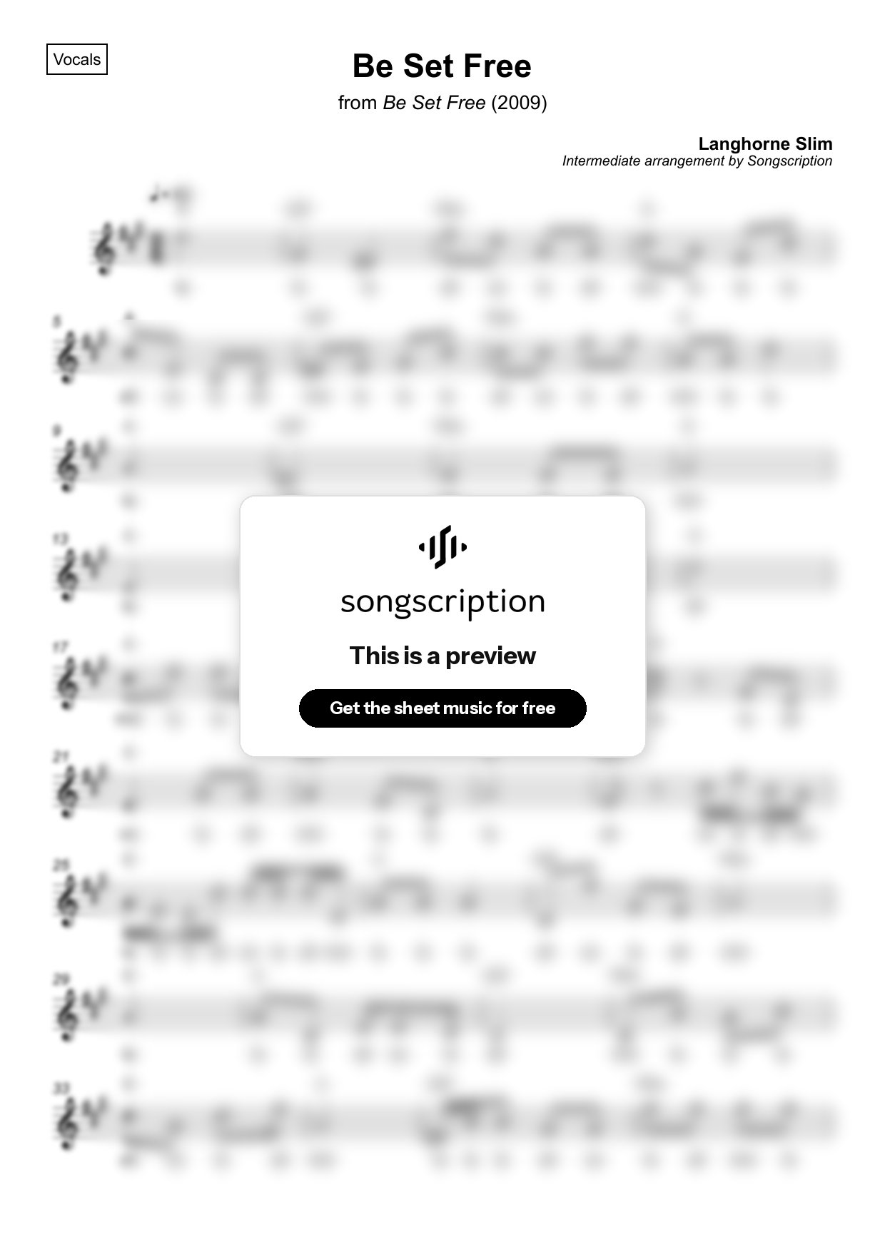Intermediate Vocals Sheet Music for "Be Set Free" by Langhorne Slim