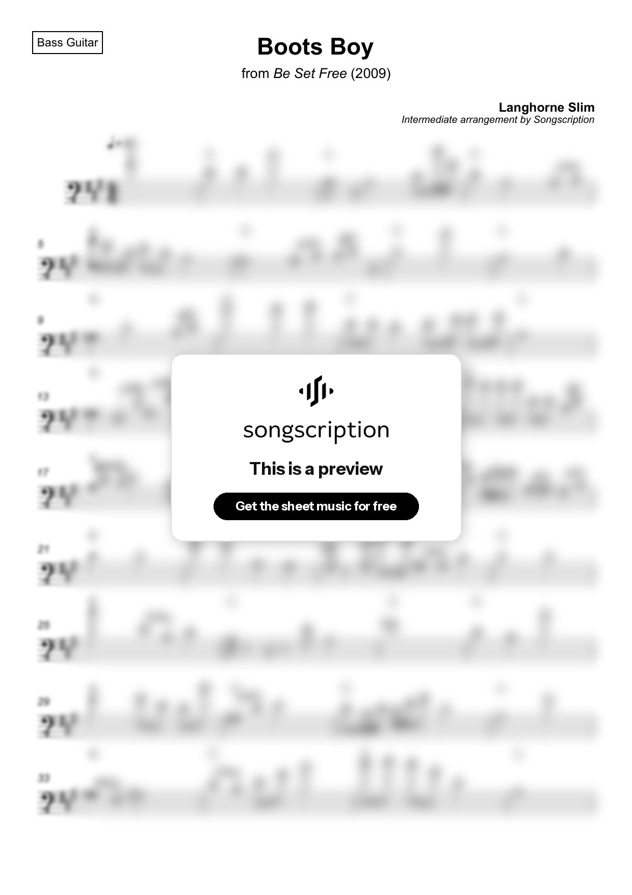 Intermediate Bass Guitar Sheet Music for "Boots Boy" by Langhorne Slim