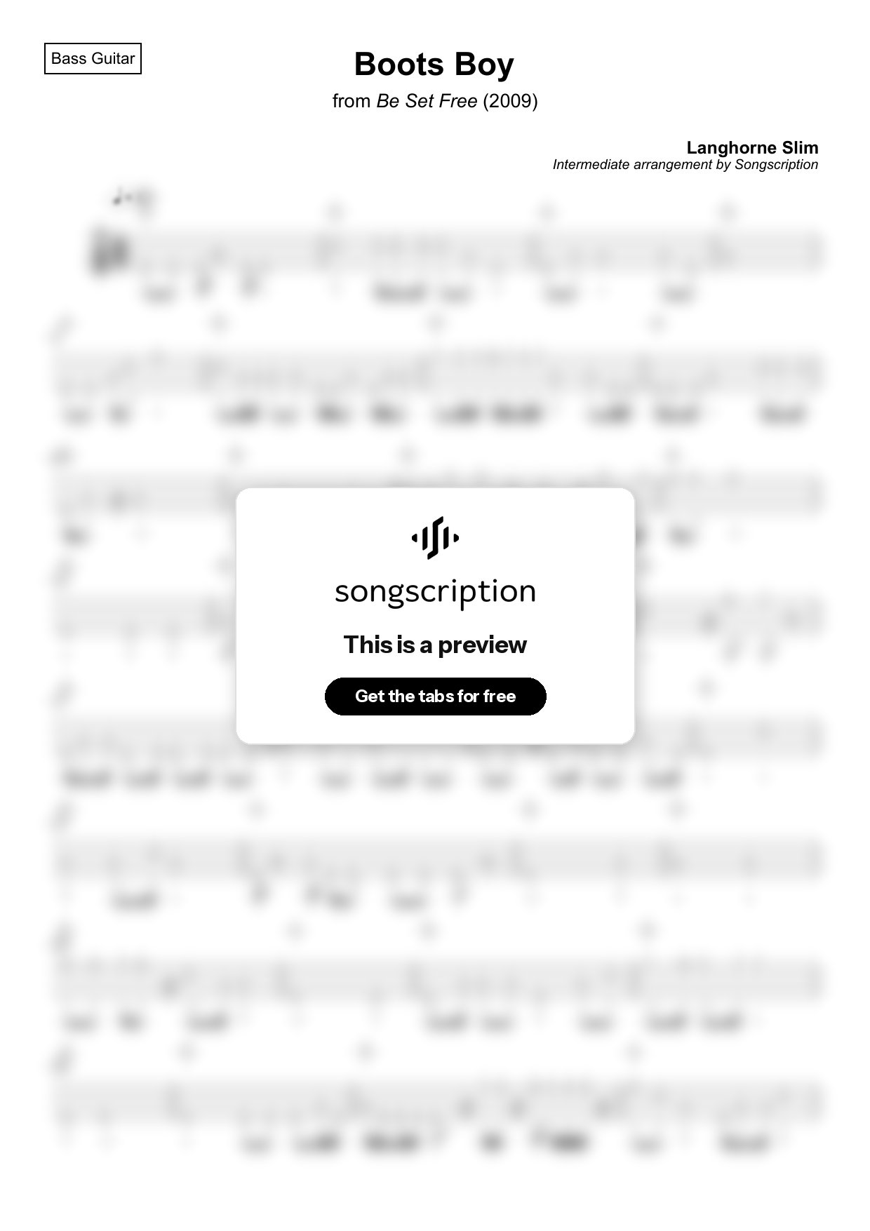 Intermediate Bass Guitar Tabs for "Boots Boy" by Langhorne Slim