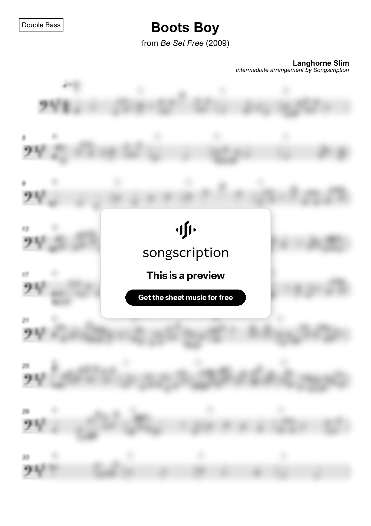 Intermediate Double Bass Sheet Music for "Boots Boy" by Langhorne Slim