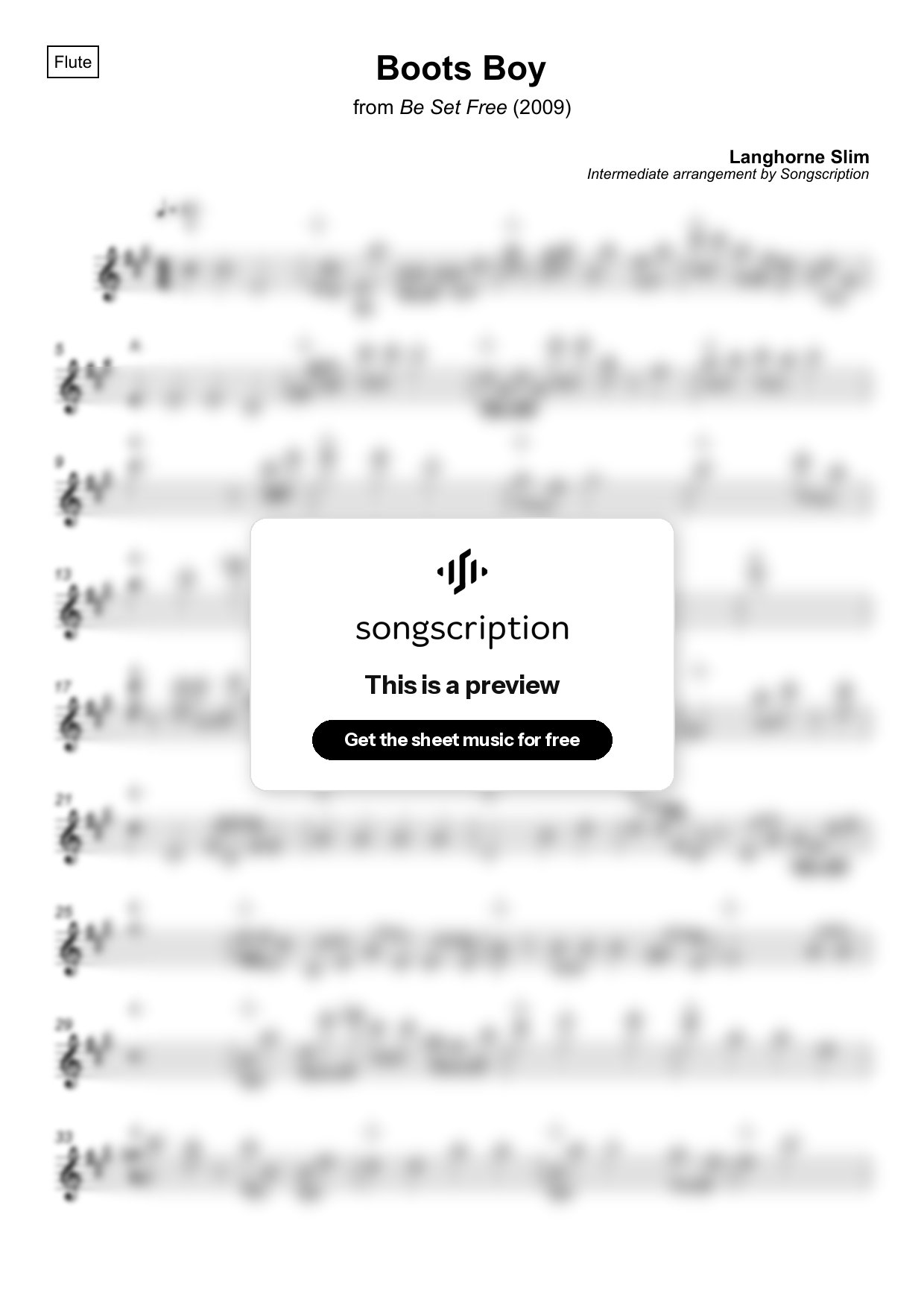 Intermediate Flute Sheet Music for "Boots Boy" by Langhorne Slim
