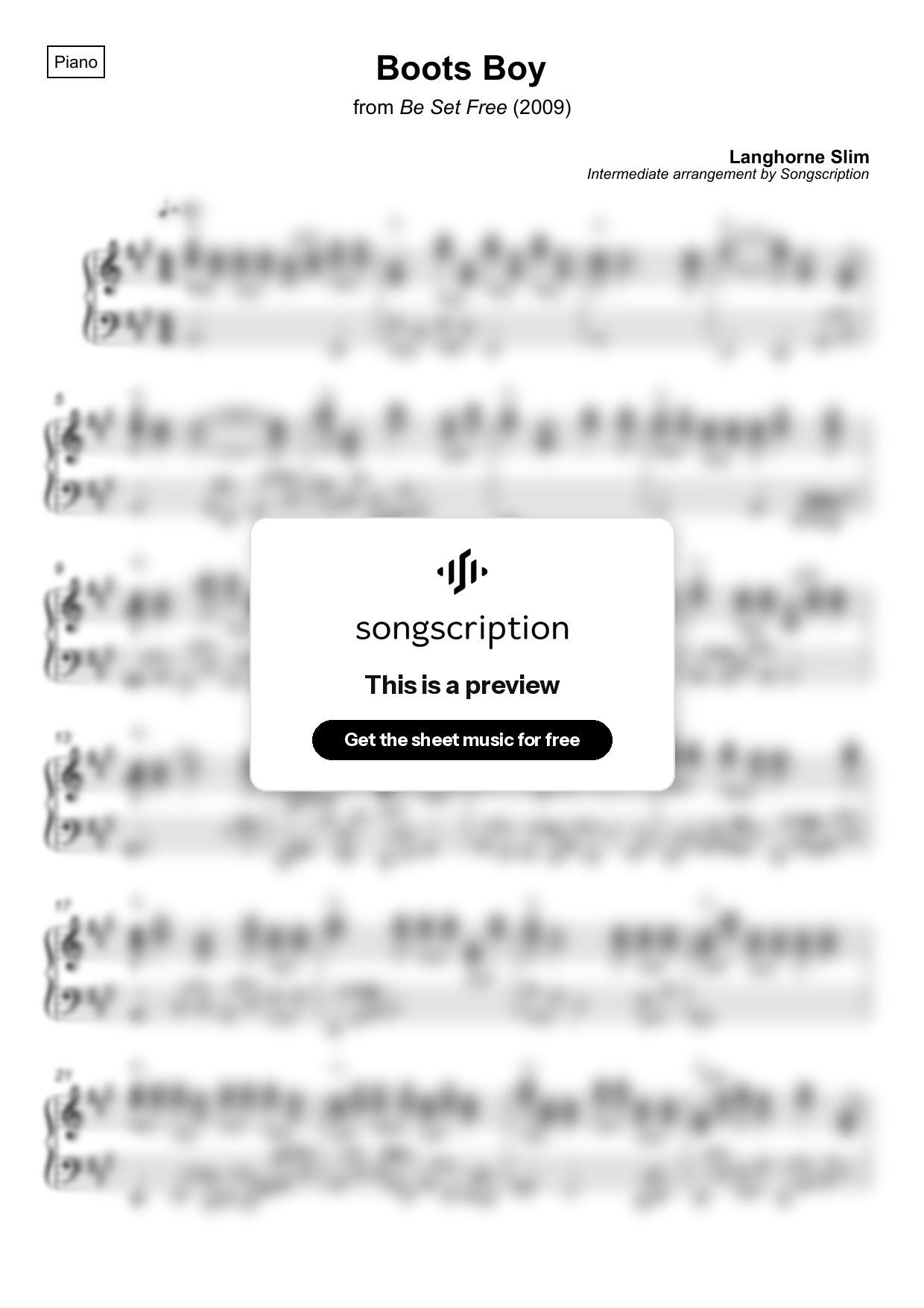Intermediate Piano Sheet Music for "Boots Boy" by Langhorne Slim