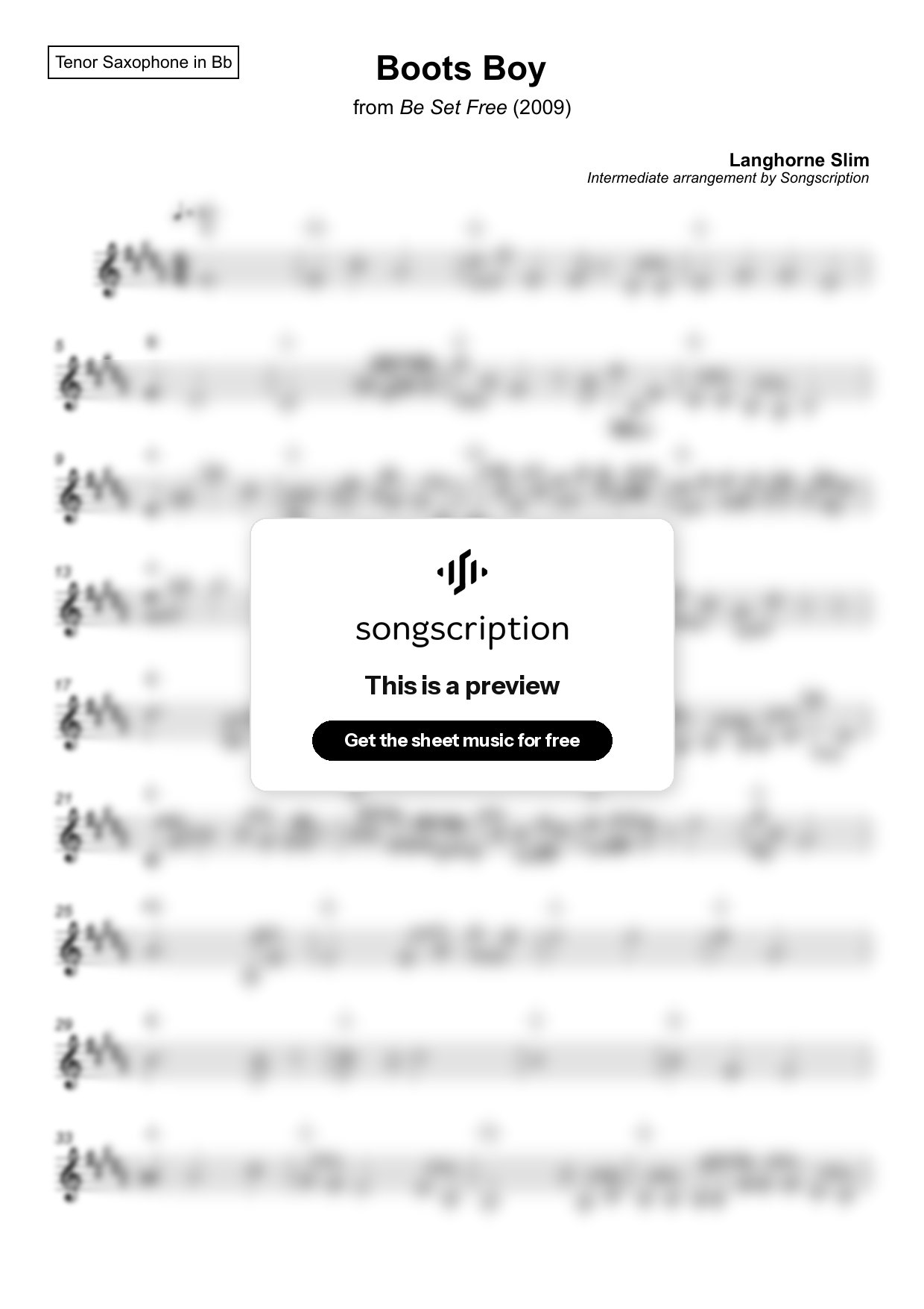 Intermediate Tenor Sax Sheet Music for "Boots Boy" by Langhorne Slim