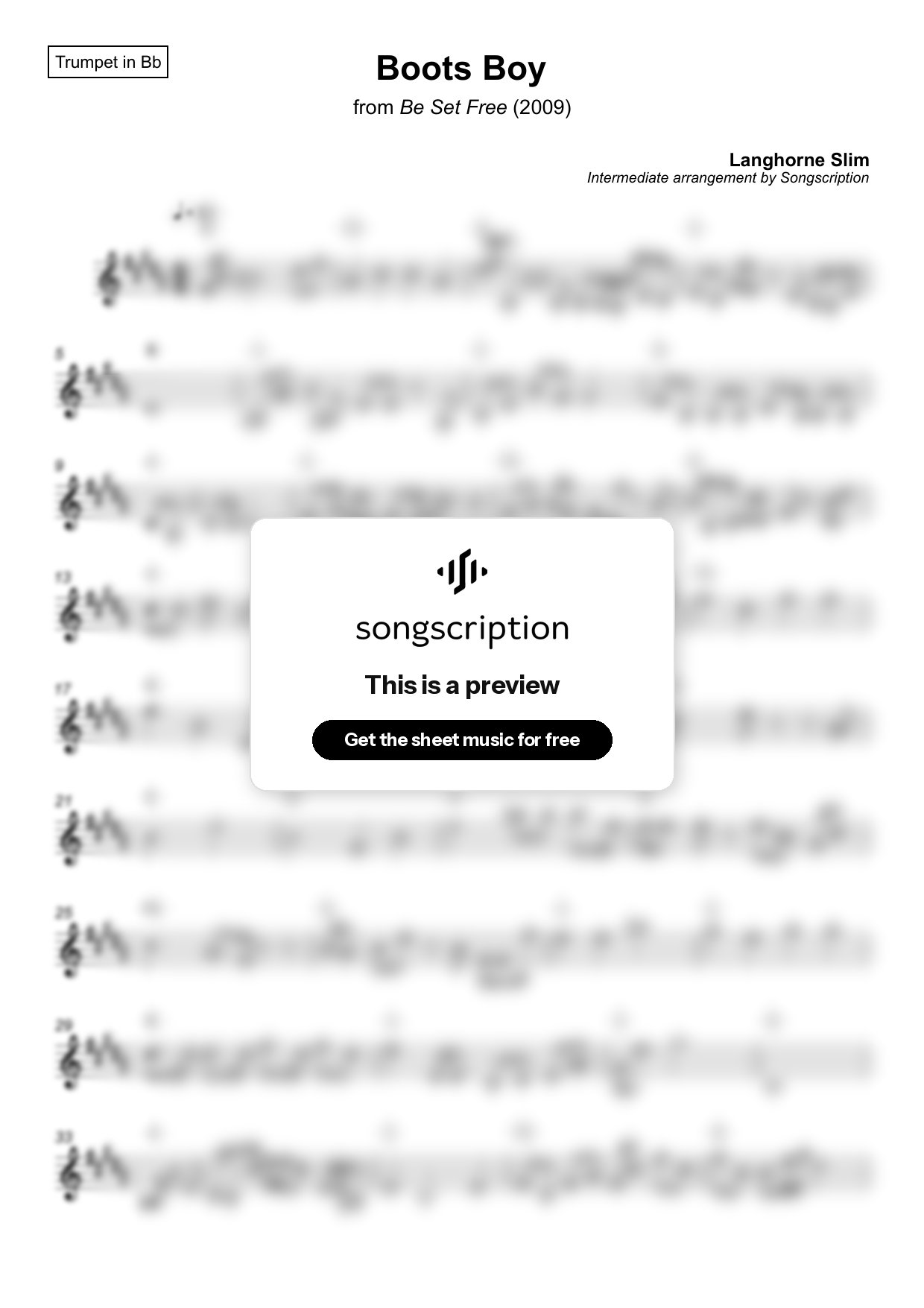Intermediate Trumpet Sheet Music for "Boots Boy" by Langhorne Slim