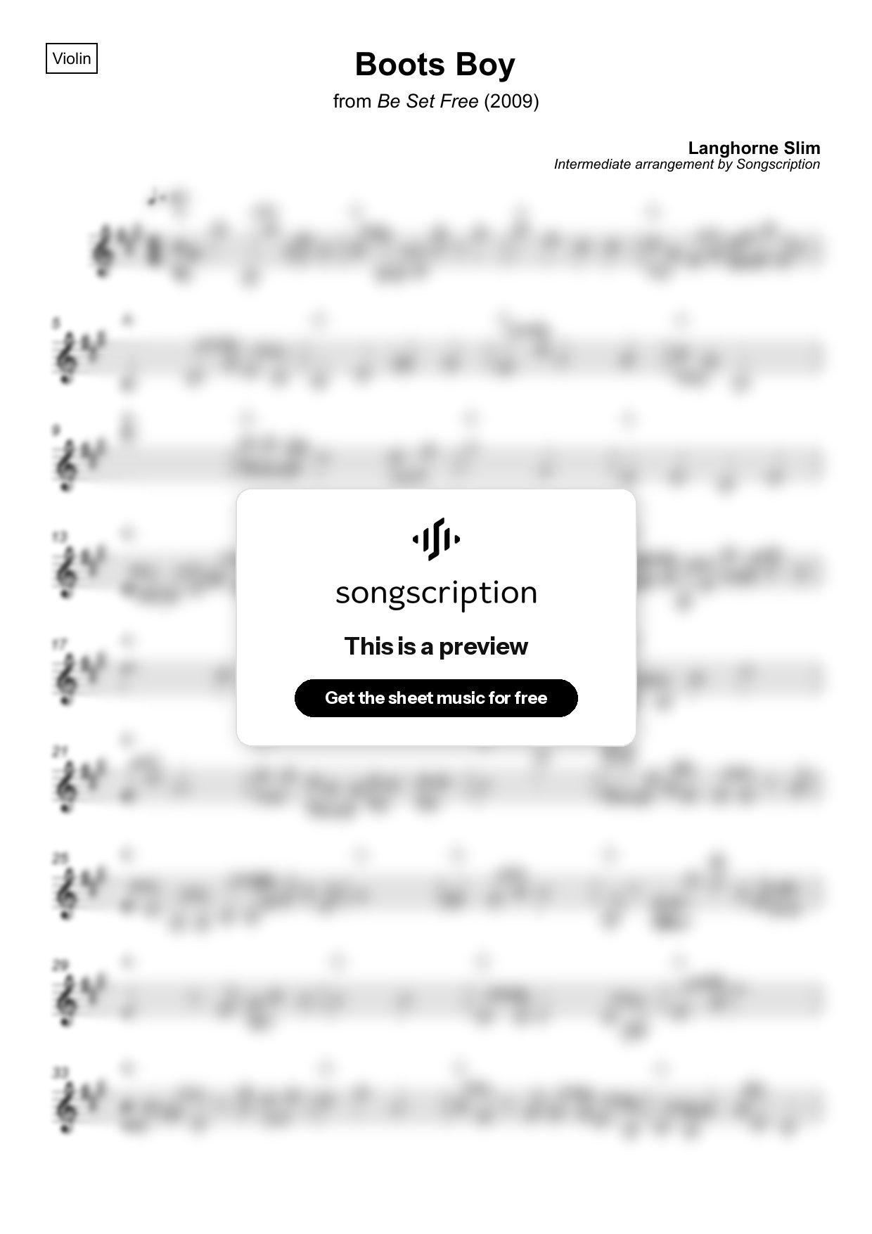 Intermediate Violin Sheet Music for "Boots Boy" by Langhorne Slim