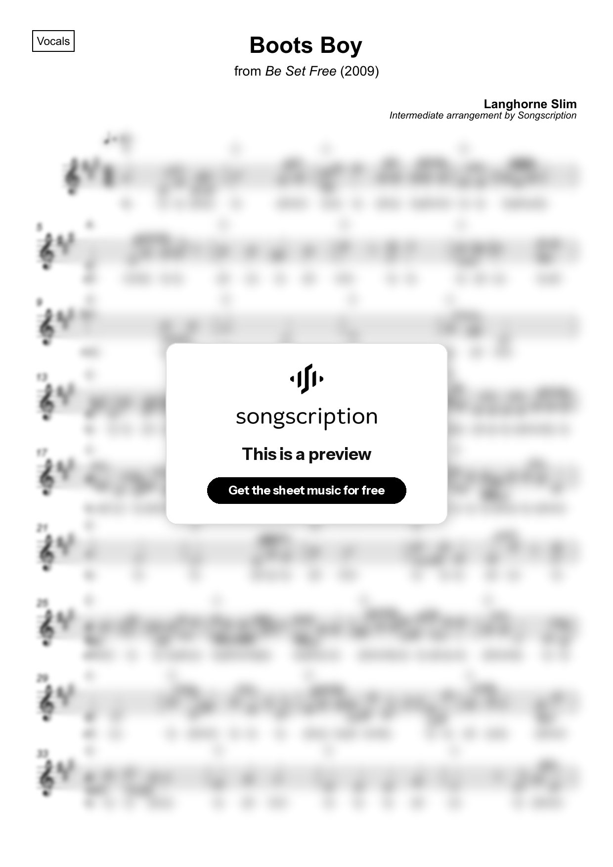 Intermediate Vocals Sheet Music for "Boots Boy" by Langhorne Slim