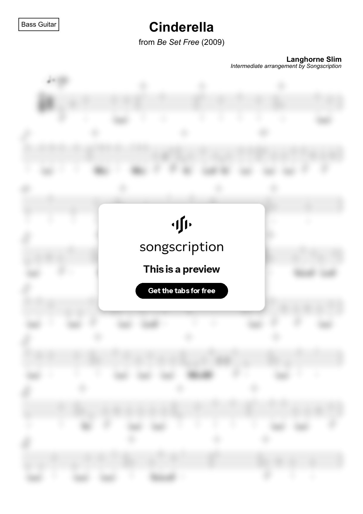 Intermediate Bass Guitar Tabs for "Cinderella" by Langhorne Slim