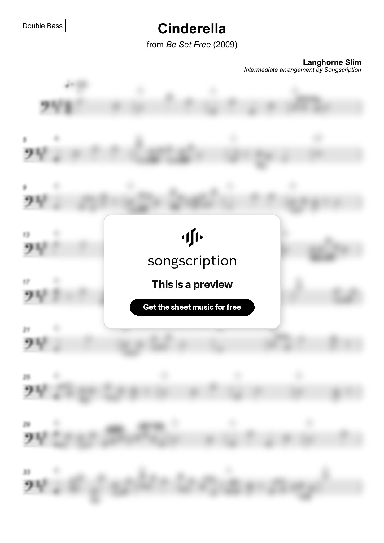 Intermediate Double Bass Sheet Music for "Cinderella" by Langhorne Slim