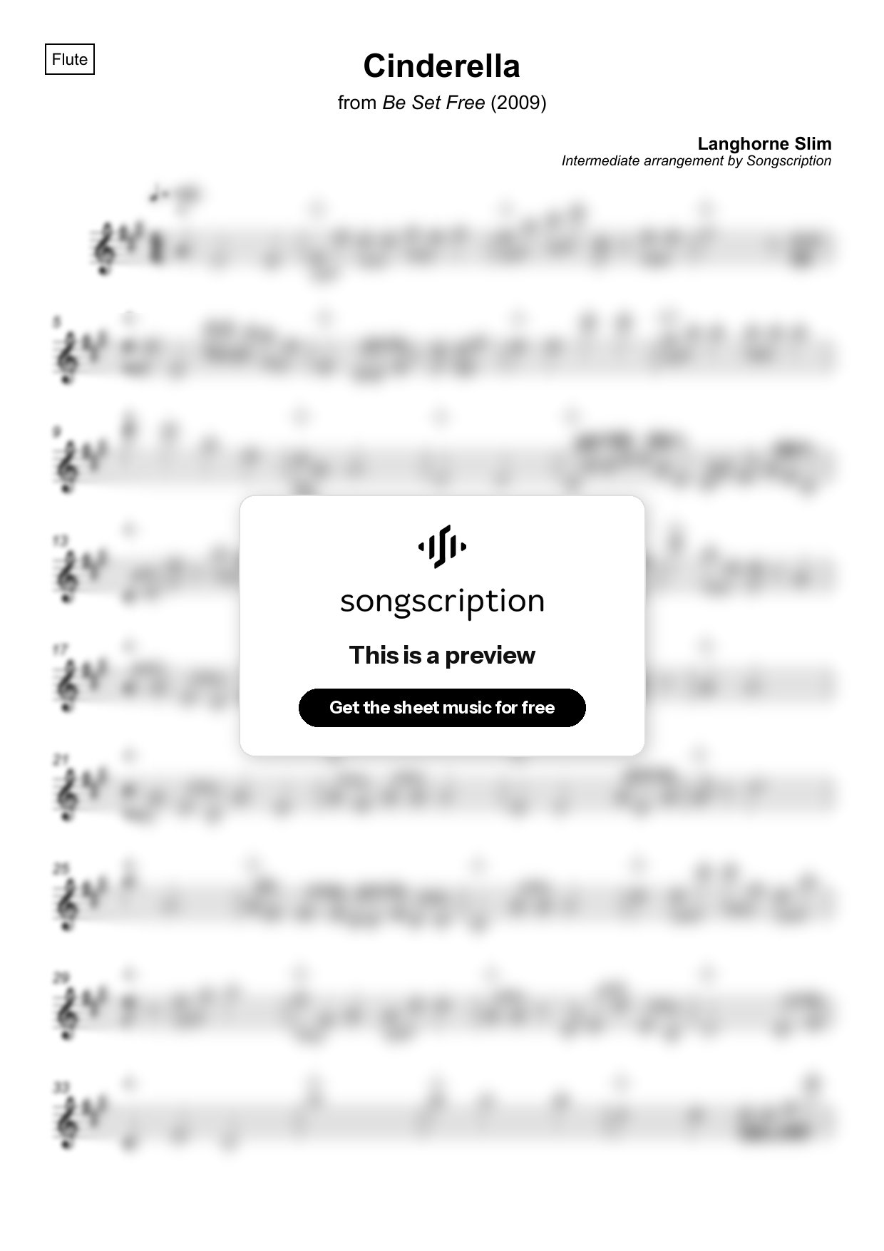 Intermediate Flute Sheet Music for "Cinderella" by Langhorne Slim