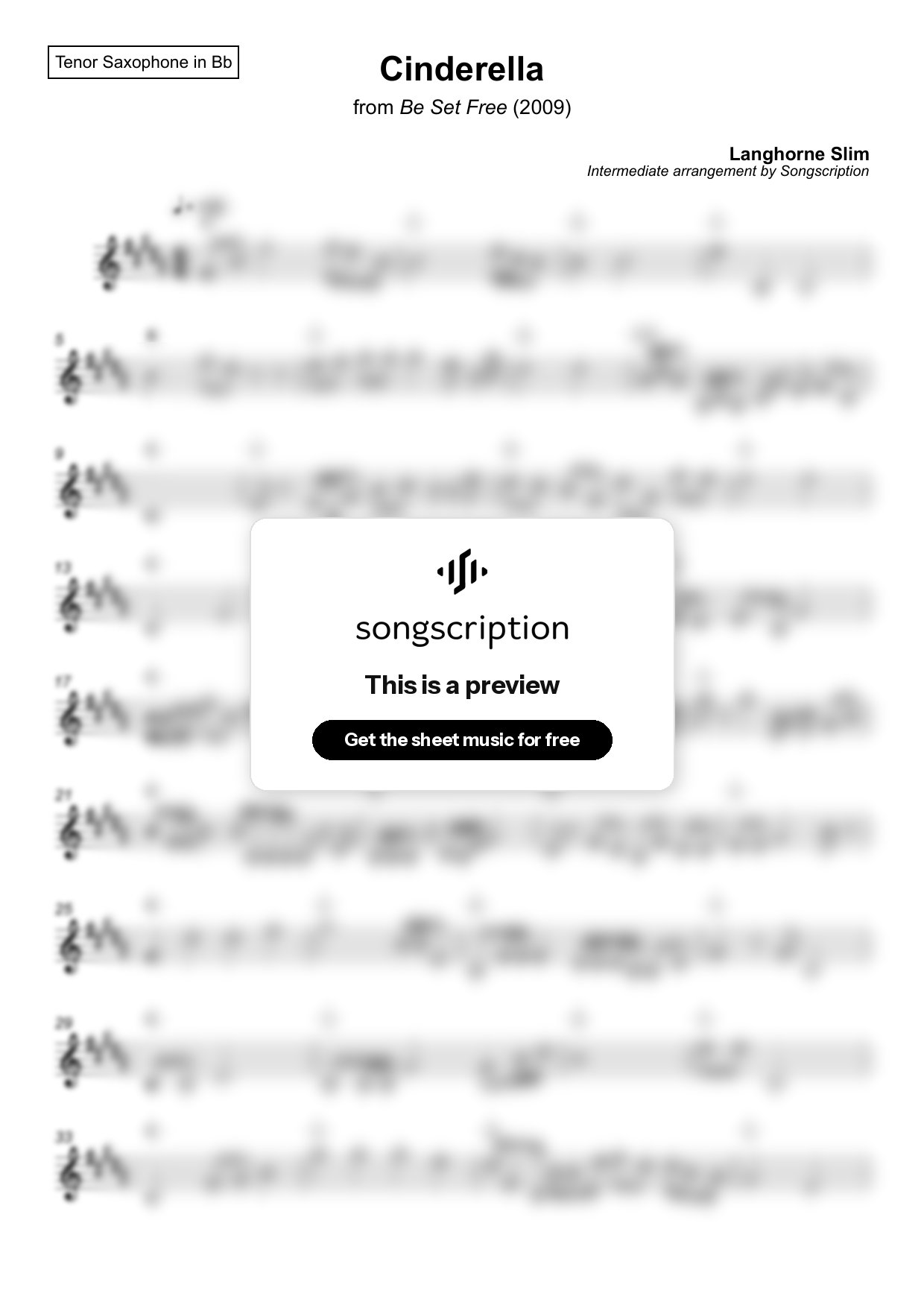 Intermediate Tenor Sax Sheet Music for "Cinderella" by Langhorne Slim