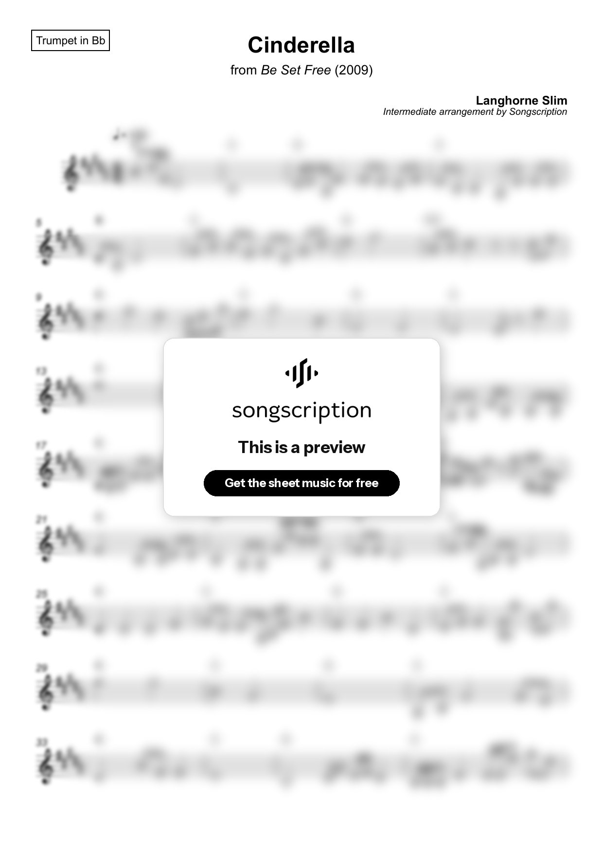 Intermediate Trumpet Sheet Music for "Cinderella" by Langhorne Slim