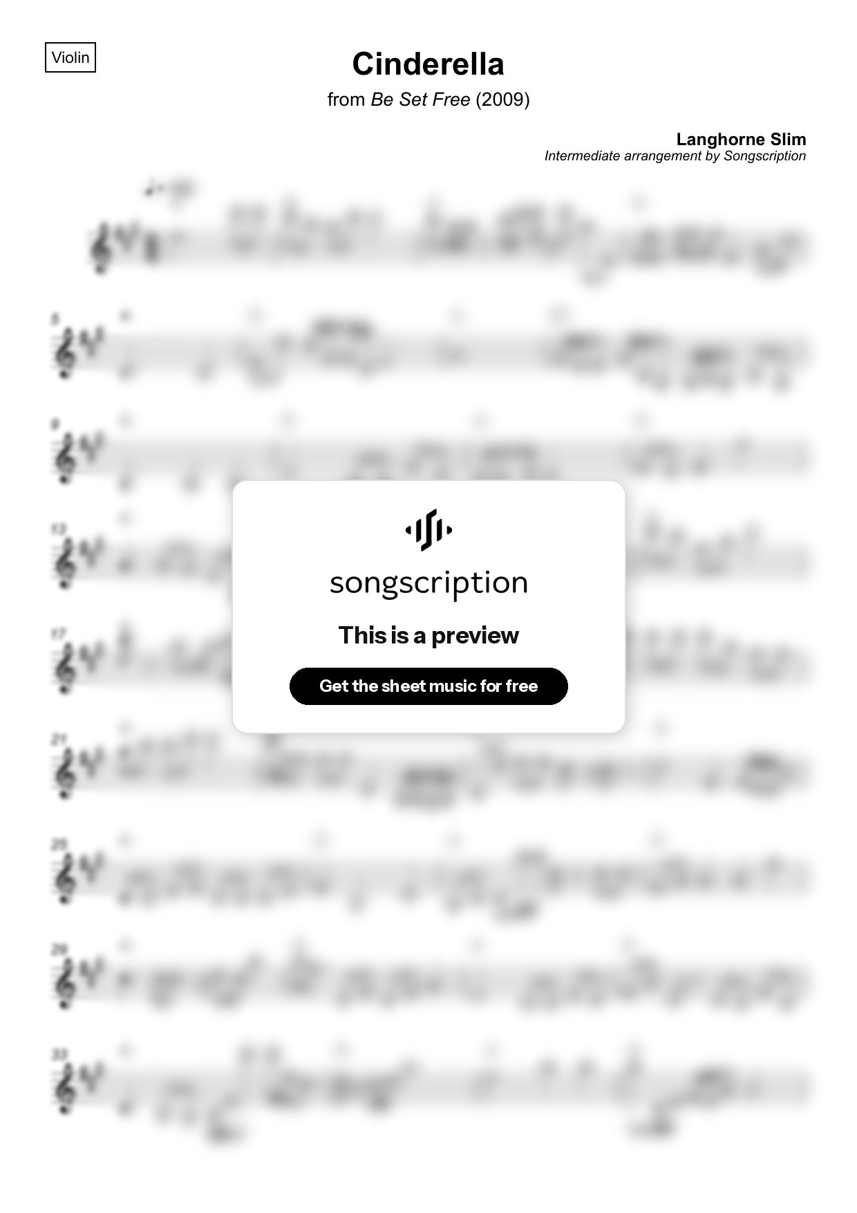 Intermediate Violin Sheet Music for "Cinderella" by Langhorne Slim