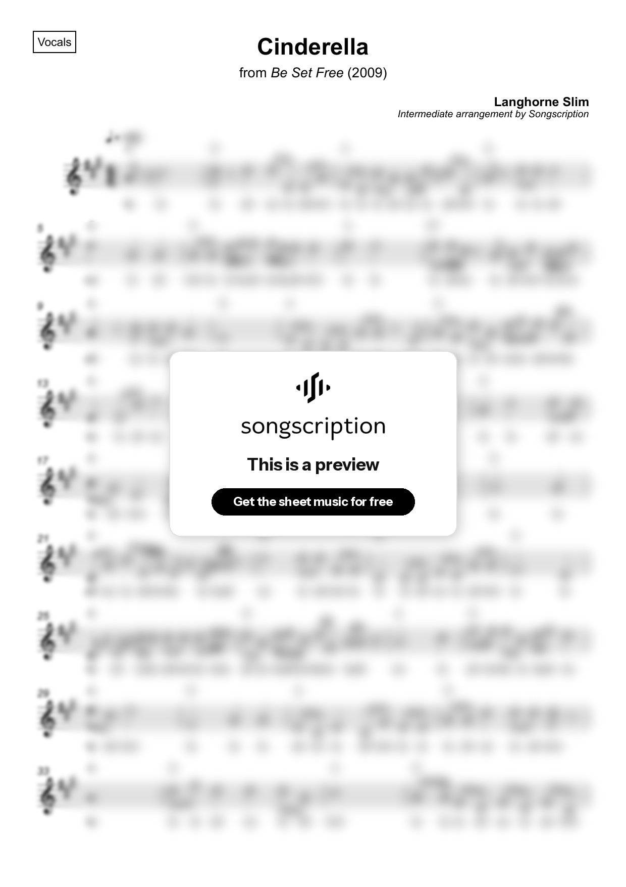 Intermediate Vocals Sheet Music for "Cinderella" by Langhorne Slim