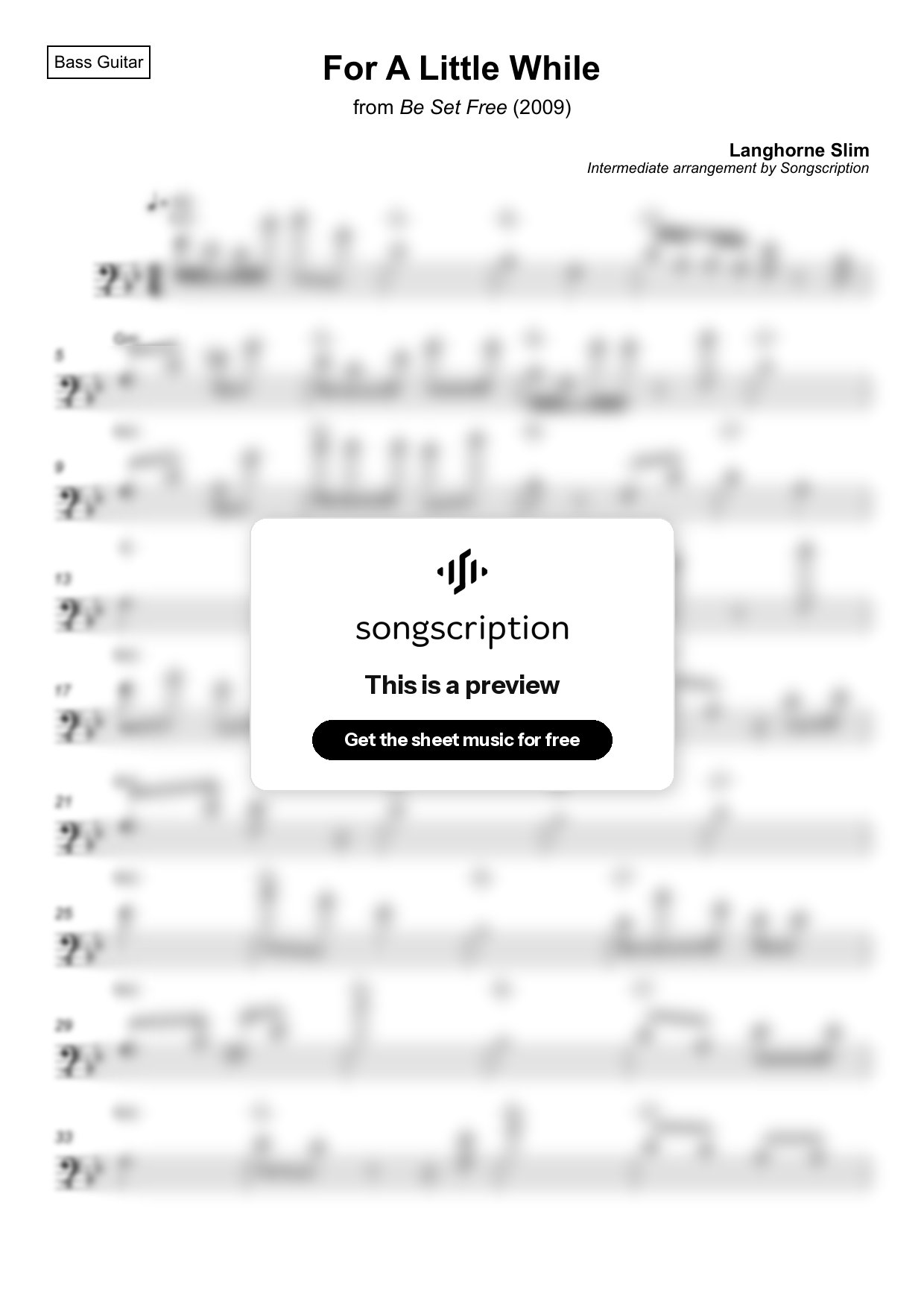 Intermediate Bass Guitar Sheet Music for "For A Little While" by Langhorne Slim