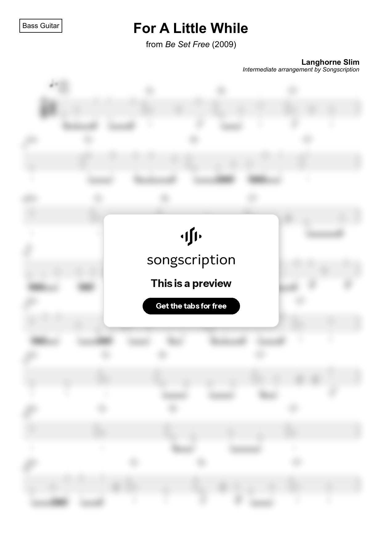 Intermediate Bass Guitar Tabs for "For A Little While" by Langhorne Slim