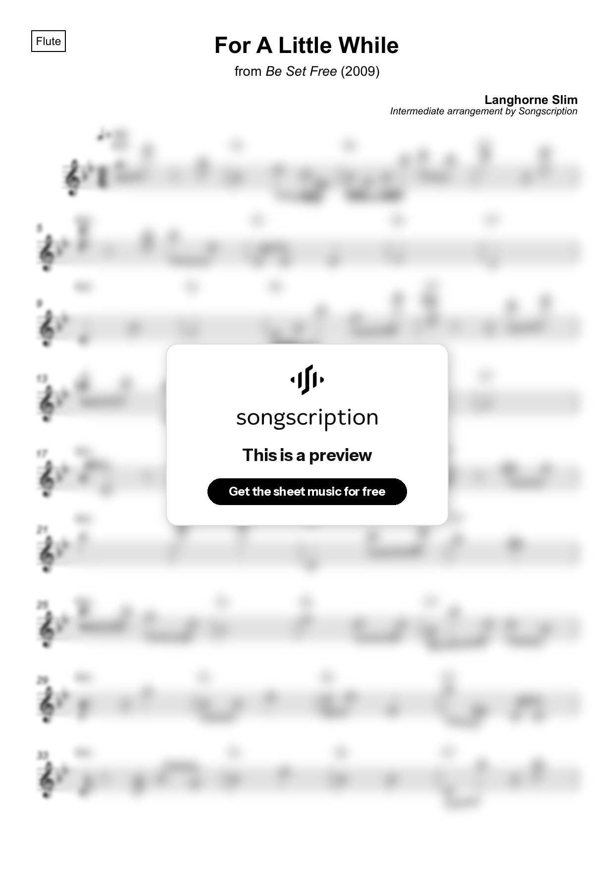 Intermediate Flute Sheet Music for "For A Little While" by Langhorne Slim