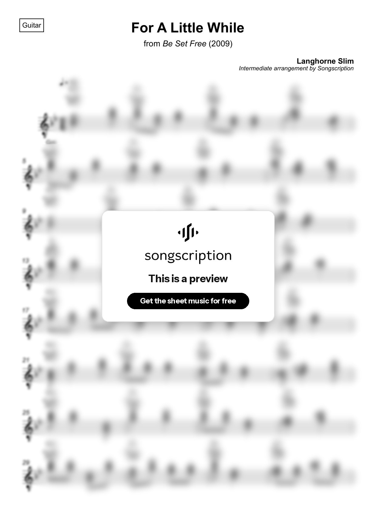 Intermediate Acoustic Guitar Sheet Music for "For A Little While" by Langhorne Slim