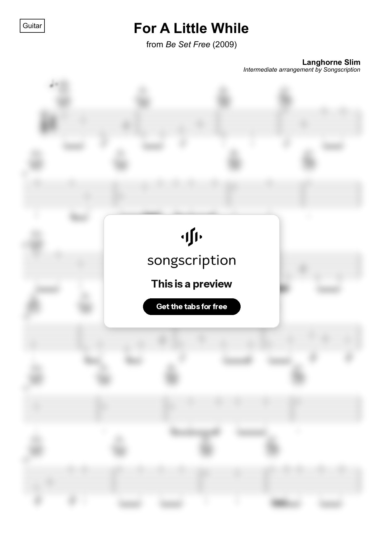 Intermediate Acoustic Guitar Tabs for "For A Little While" by Langhorne Slim
