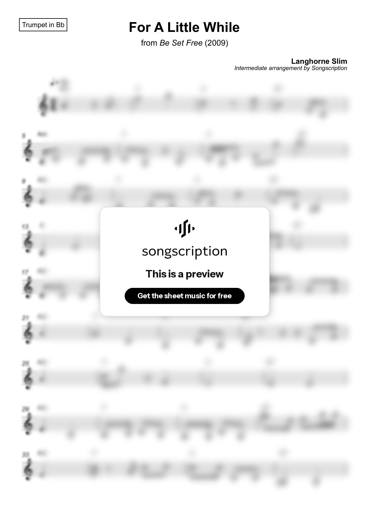 Intermediate Trumpet Sheet Music for "For A Little While" by Langhorne Slim