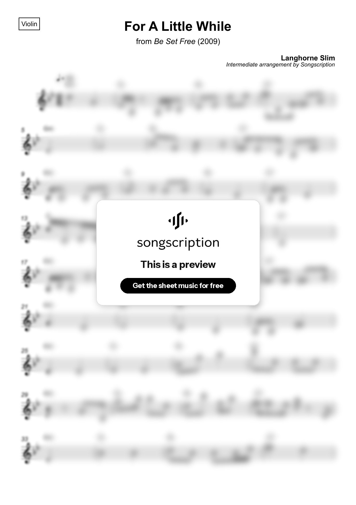 Intermediate Violin Sheet Music for "For A Little While" by Langhorne Slim