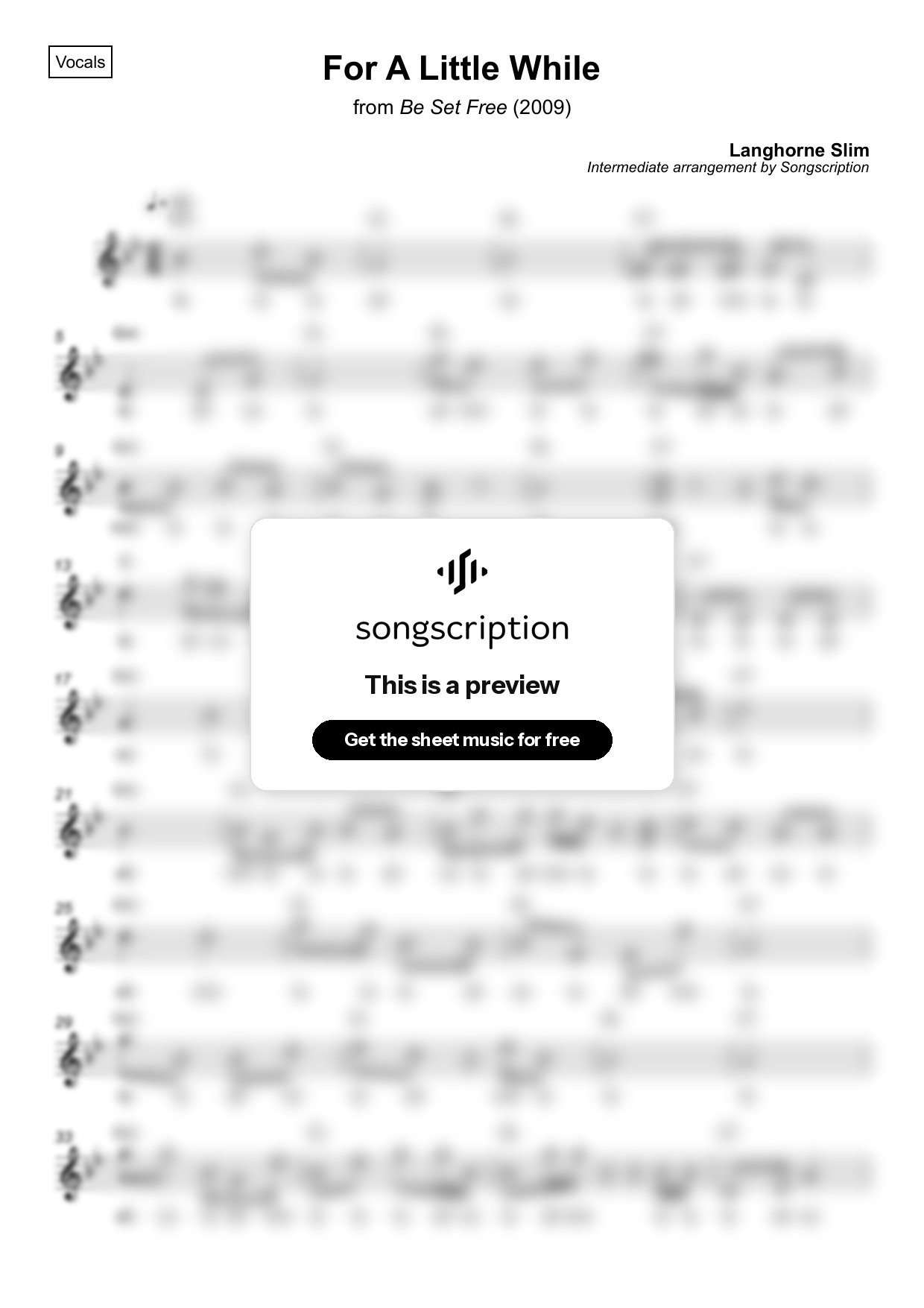Intermediate Vocals Sheet Music for "For A Little While" by Langhorne Slim